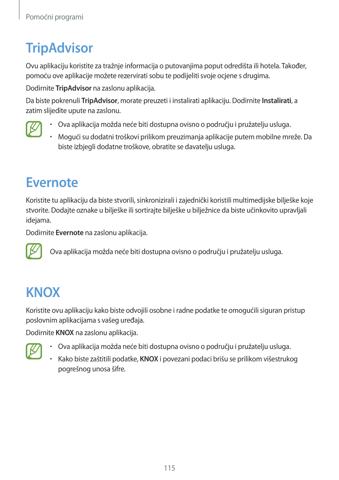 Samsung SM-P6050ZWESEE, SM-P6050ZKASEE, SM-P6050ZWASEE, SM-P6050ZWAVIP, SM-P6050ZKESEE manual TripAdvisor, Evernote 