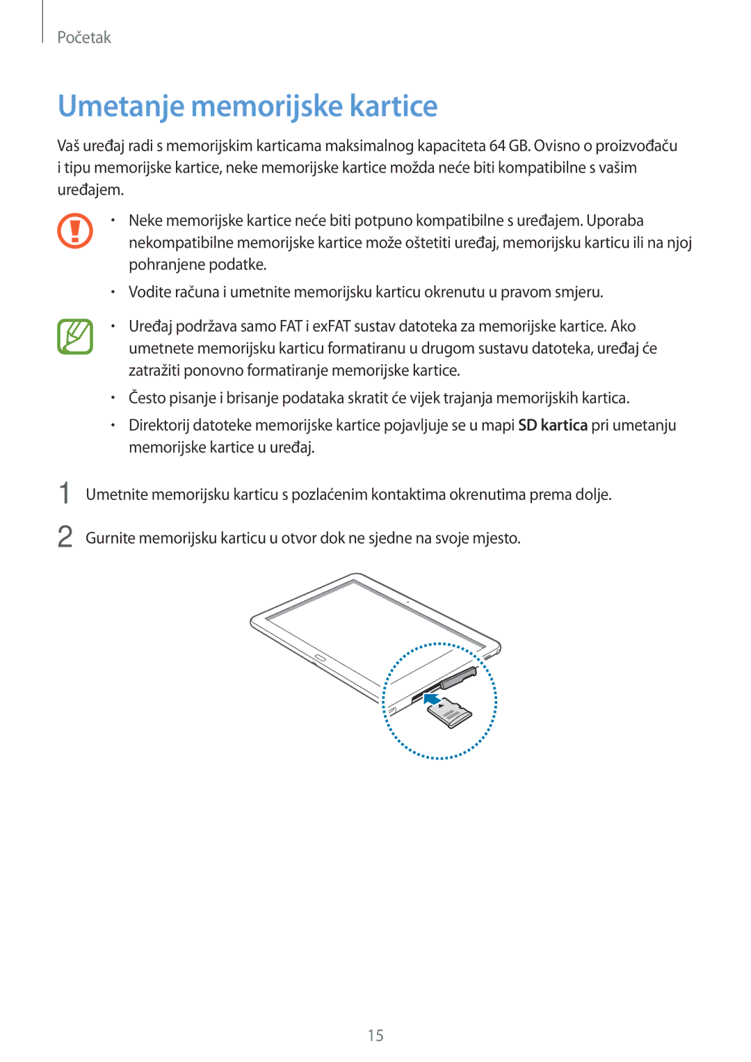 Samsung SM-P6050ZWESEE, SM-P6050ZKASEE, SM-P6050ZWASEE, SM-P6050ZWAVIP, SM-P6050ZKESEE manual Umetanje memorijske kartice 