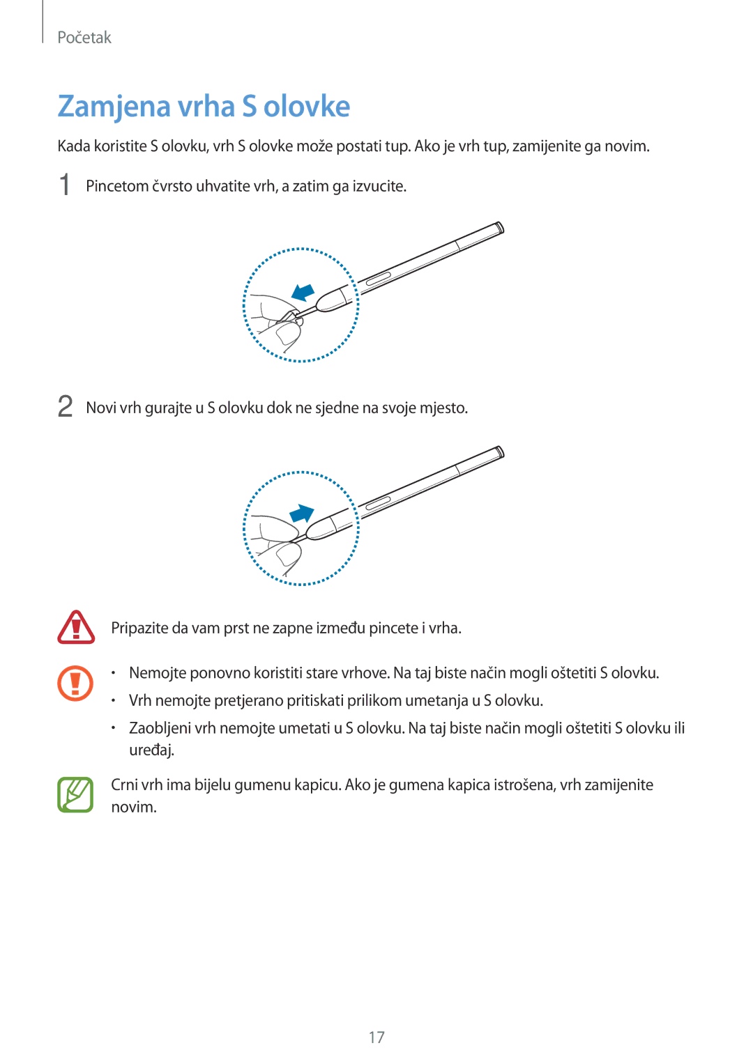 Samsung SM-P6050ZWASEE, SM-P6050ZWESEE, SM-P6050ZKASEE, SM-P6050ZWAVIP, SM-P6050ZKESEE manual Zamjena vrha S olovke 