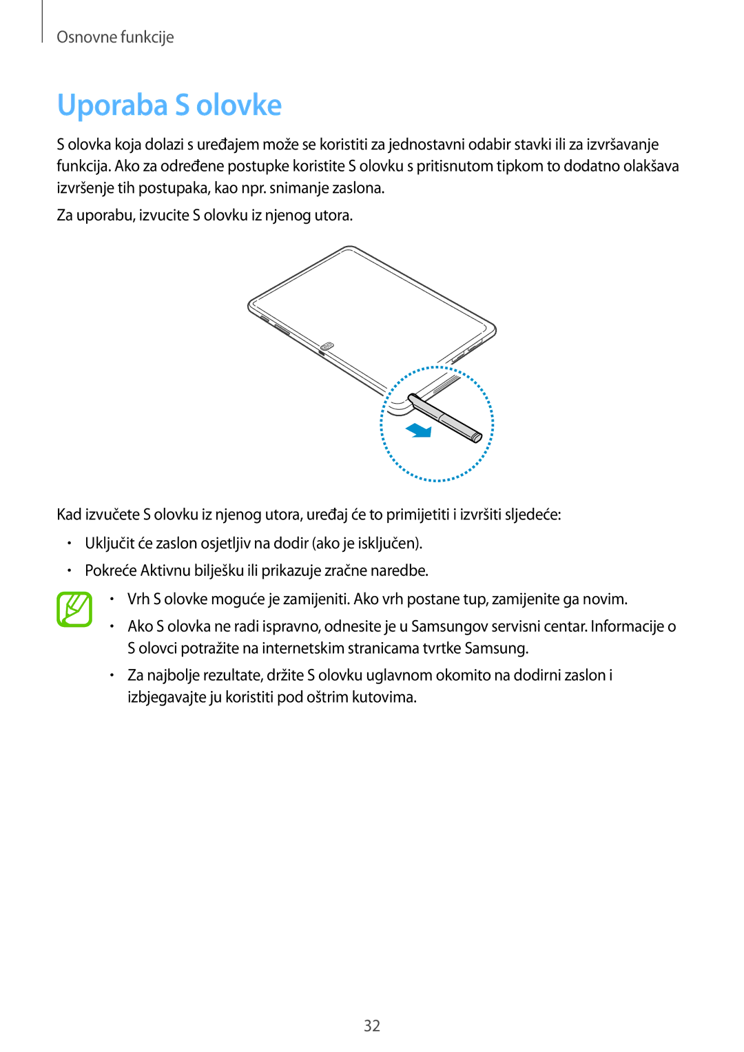 Samsung SM-P6050ZWASEE, SM-P6050ZWESEE, SM-P6050ZKASEE, SM-P6050ZWAVIP, SM-P6050ZKESEE manual Uporaba S olovke 