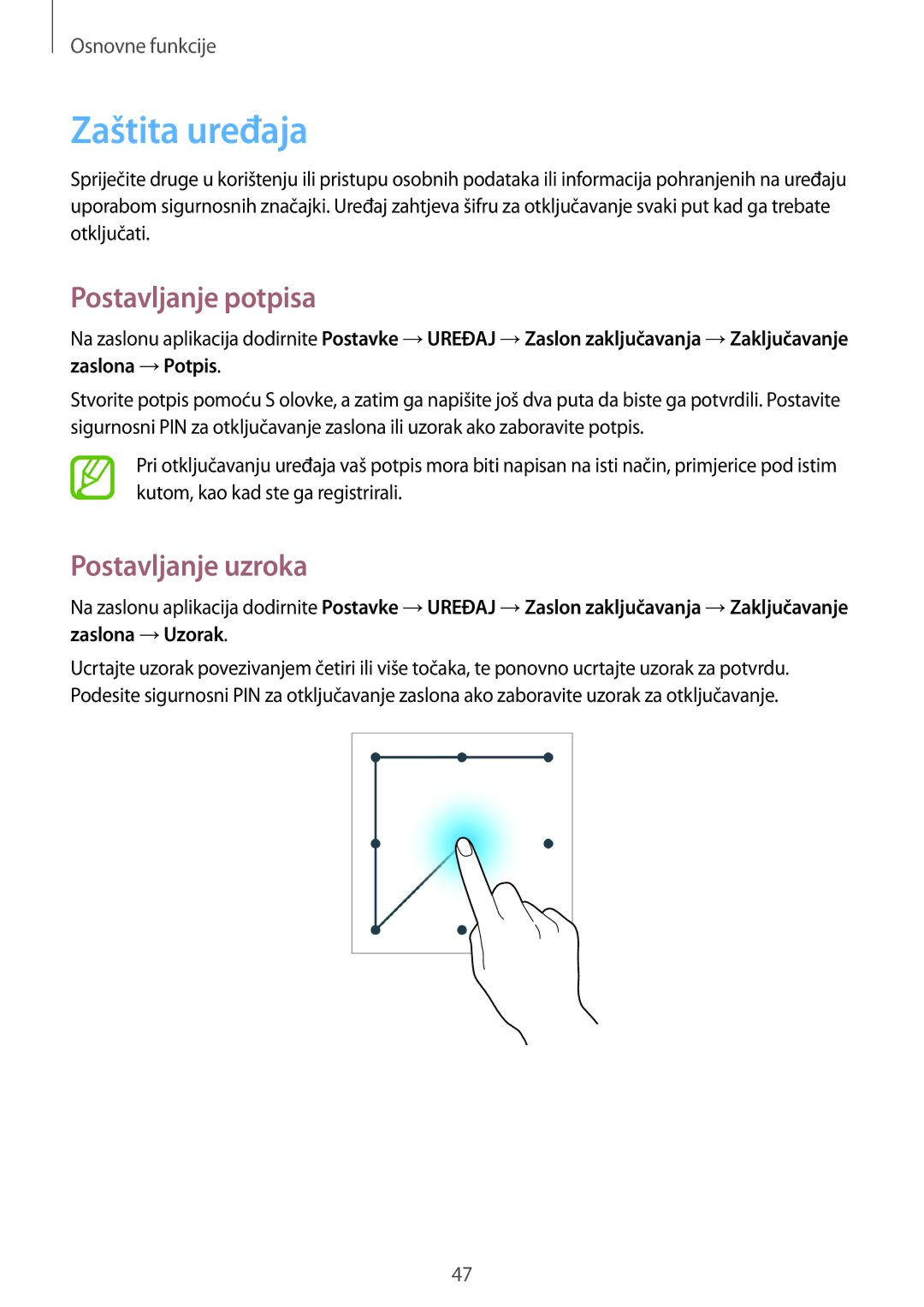 Samsung SM-P6050ZWASEE, SM-P6050ZWESEE, SM-P6050ZKASEE manual Zaštita uređaja, Postavljanje potpisa, Postavljanje uzroka 