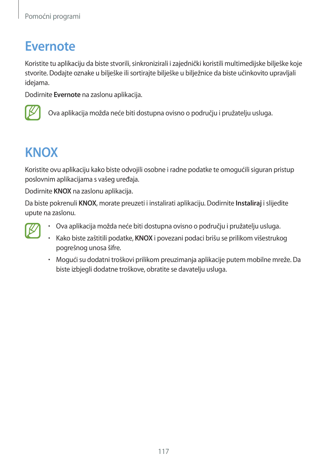 Samsung SM-P6050ZWASEE, SM-P6050ZWESEE, SM-P6050ZKASEE, SM-P6050ZWAVIP, SM-P6050ZKESEE manual Evernote, Knox 