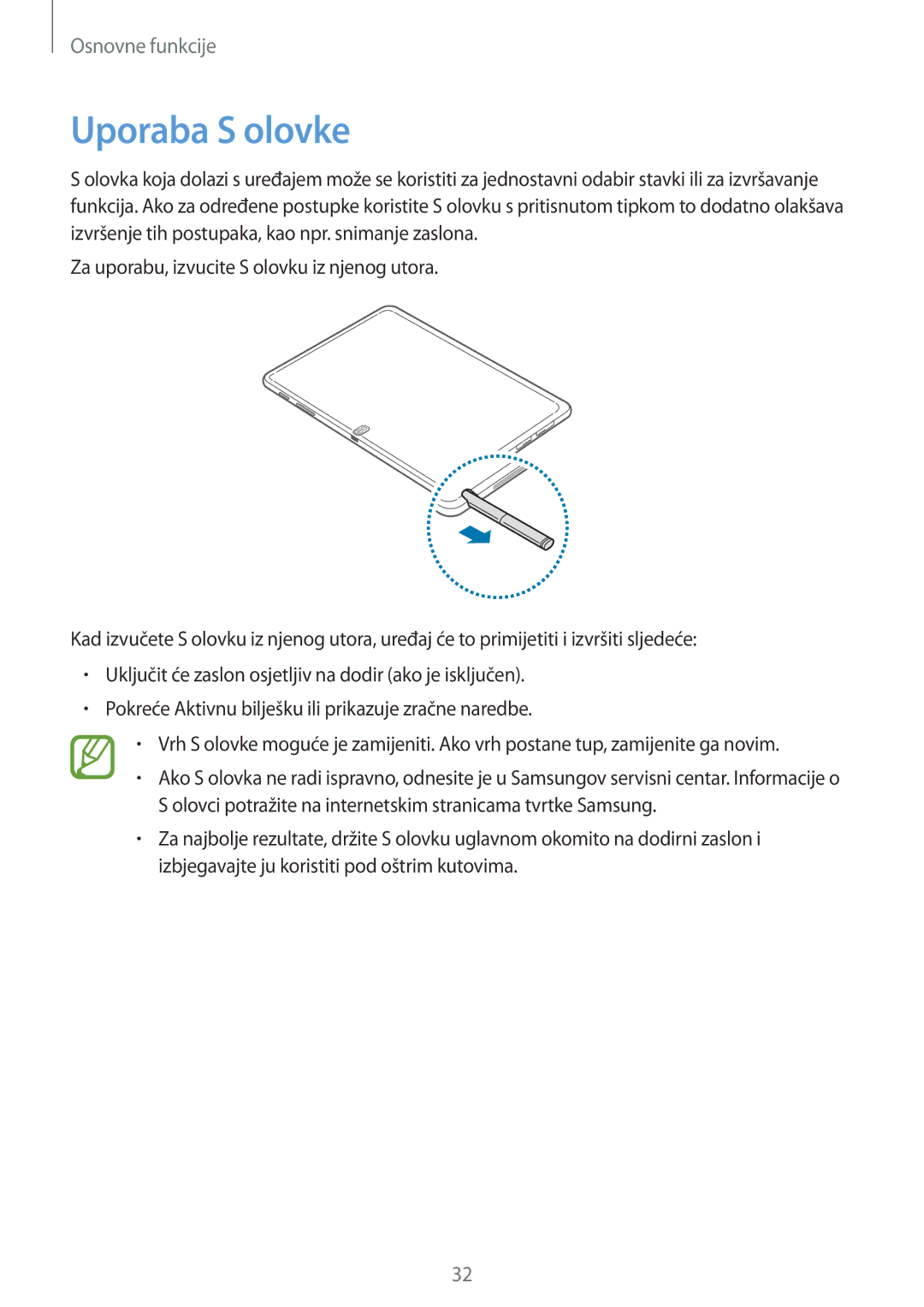 Samsung SM-P6050ZWASEE, SM-P6050ZWESEE, SM-P6050ZKASEE, SM-P6050ZWAVIP, SM-P6050ZKESEE manual Uporaba S olovke 