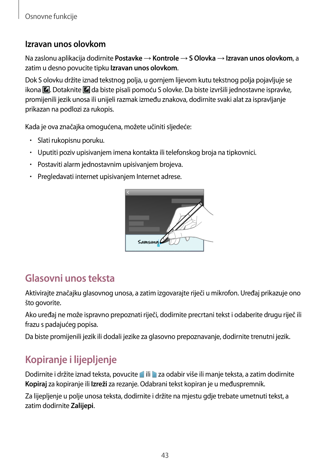 Samsung SM-P6050ZWAVIP, SM-P6050ZWESEE, SM-P6050ZKASEE Glasovni unos teksta, Kopiranje i lijepljenje, Izravan unos olovkom 