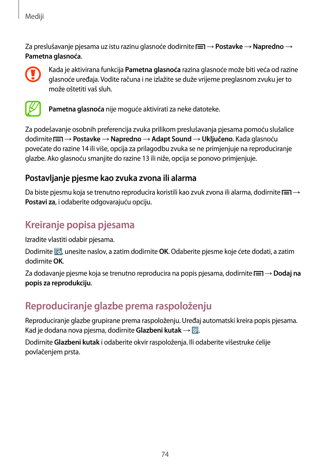 Samsung SM-P6050ZKESEE manual Kreiranje popisa pjesama, Reproduciranje glazbe prema raspoloženju, Popis za reprodukciju 