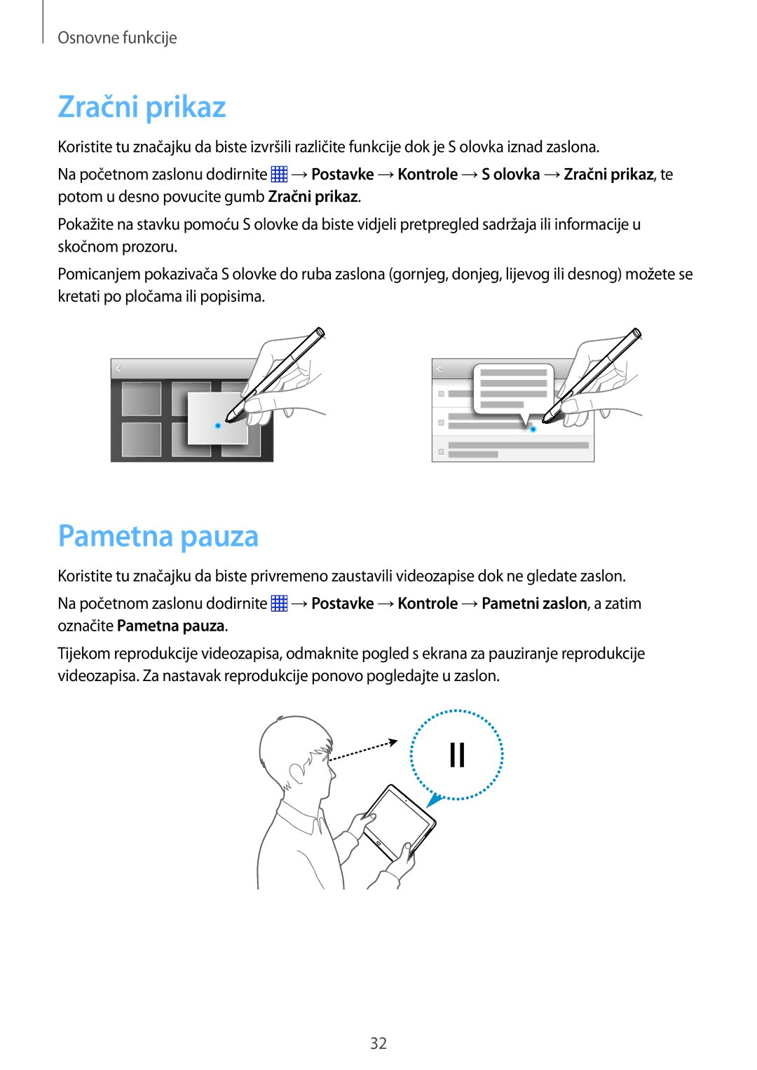 Samsung SM-P6050ZWASEE, SM-P6050ZWESEE, SM-P6050ZKASEE, SM-P6050ZWAVIP, SM-P6050ZKESEE manual Zračni prikaz, Pametna pauza 