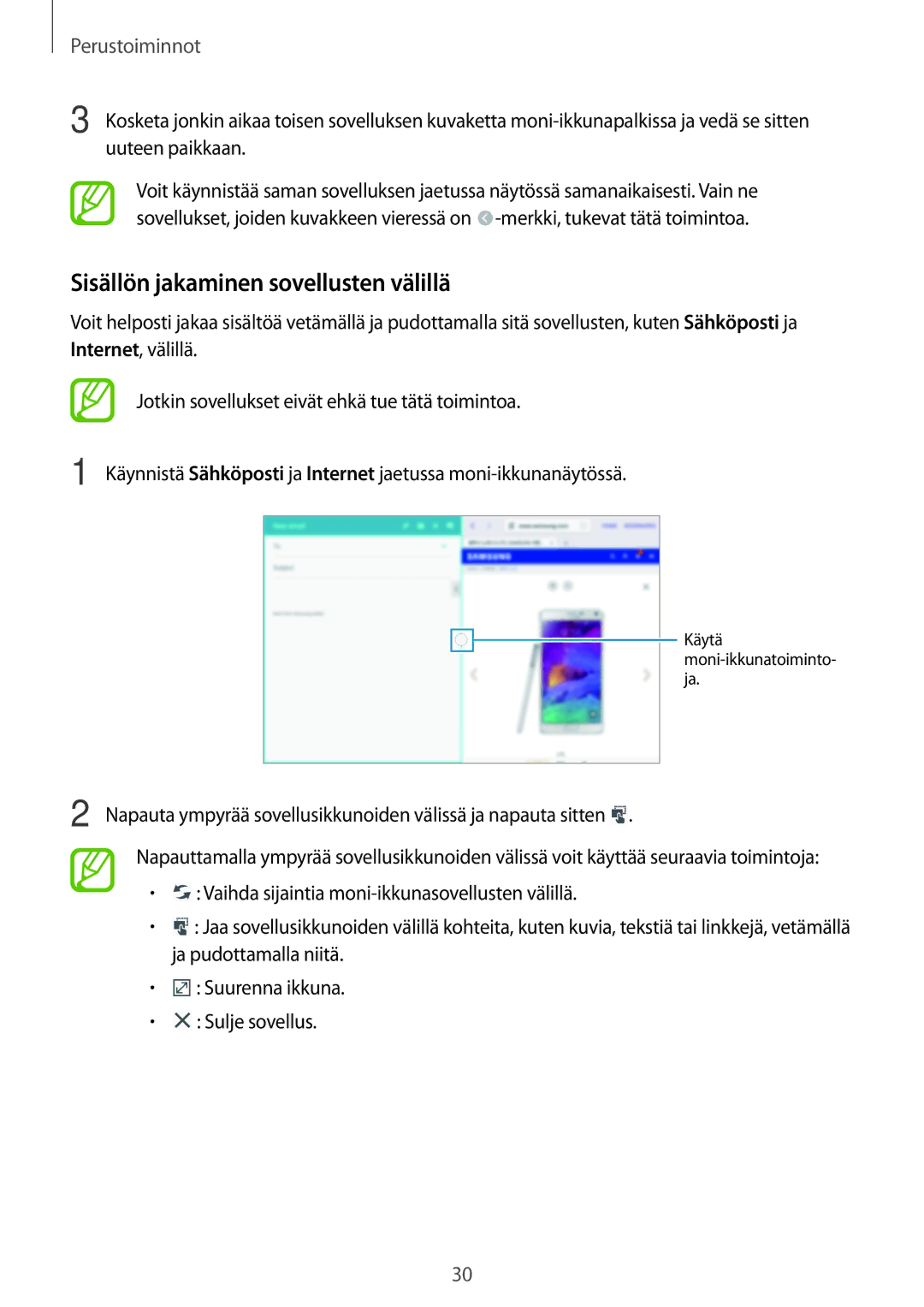 Samsung SM-P6050ZWLNEE, SM-P6050ZKLNEE, SM-P6050ZKANEE, SM-P6050ZKENEE, SM-P6050ZWANEE Sisällön jakaminen sovellusten välillä 