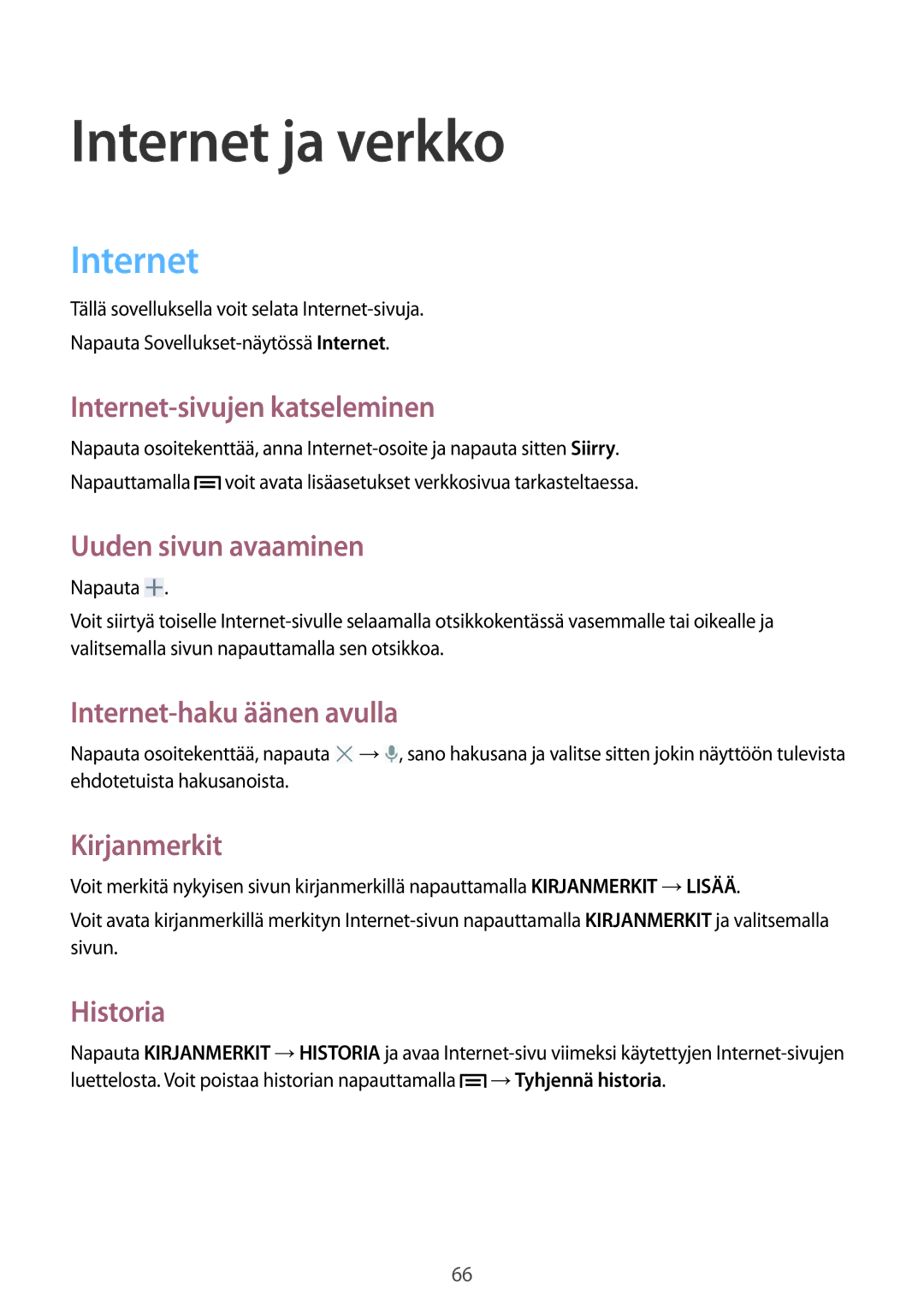 Samsung SM-P6050ZWLNEE, SM-P6050ZKLNEE, SM-P6050ZKANEE, SM-P6050ZKENEE, SM-P6050ZWANEE, SM-P6050ZWENEE manual Internet ja verkko 