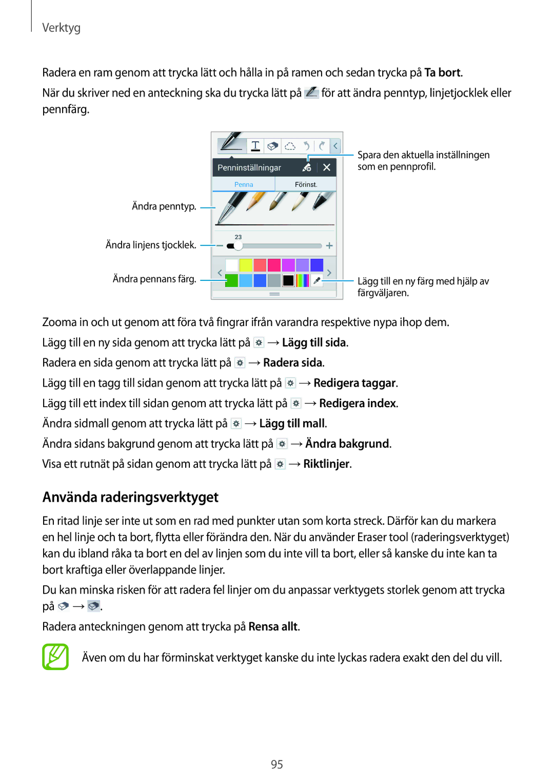 Samsung SM-P6050ZWENEE, SM-P6050ZWLNEE, SM-P6050ZKLNEE, SM-P6050ZKANEE, SM-P6050ZKENEE Använda raderingsverktyget, Verktyg 