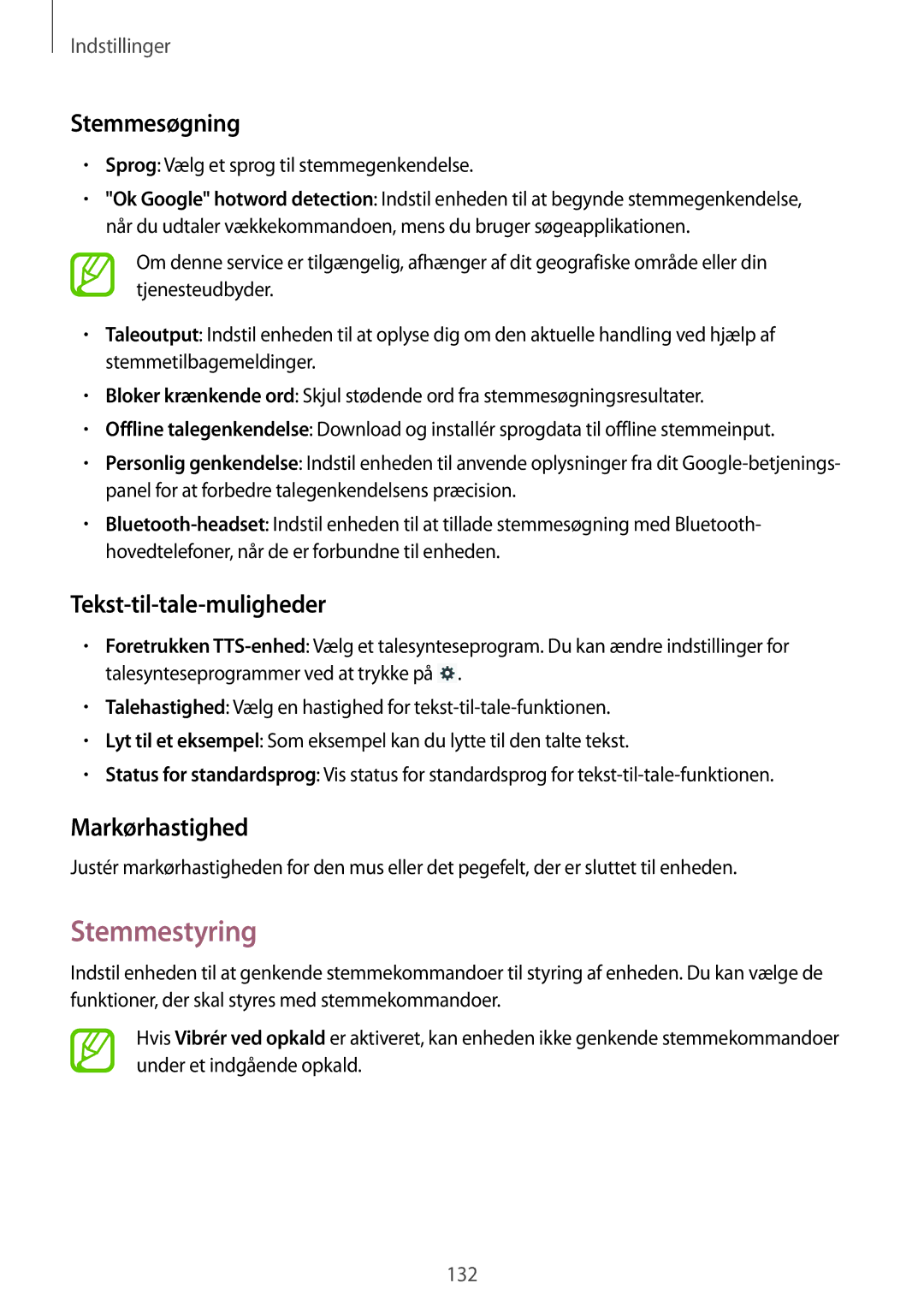 Samsung SM-P6050ZWLNEE, SM-P6050ZKLNEE manual Stemmestyring, Stemmesøgning, Tekst-til-tale-muligheder, Markørhastighed 