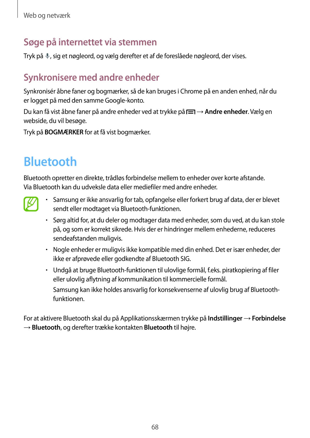 Samsung SM-P6050ZKANEE, SM-P6050ZWLNEE, SM-P6050ZKLNEE, SM-P6050ZKENEE manual Bluetooth, Synkronisere med andre enheder 