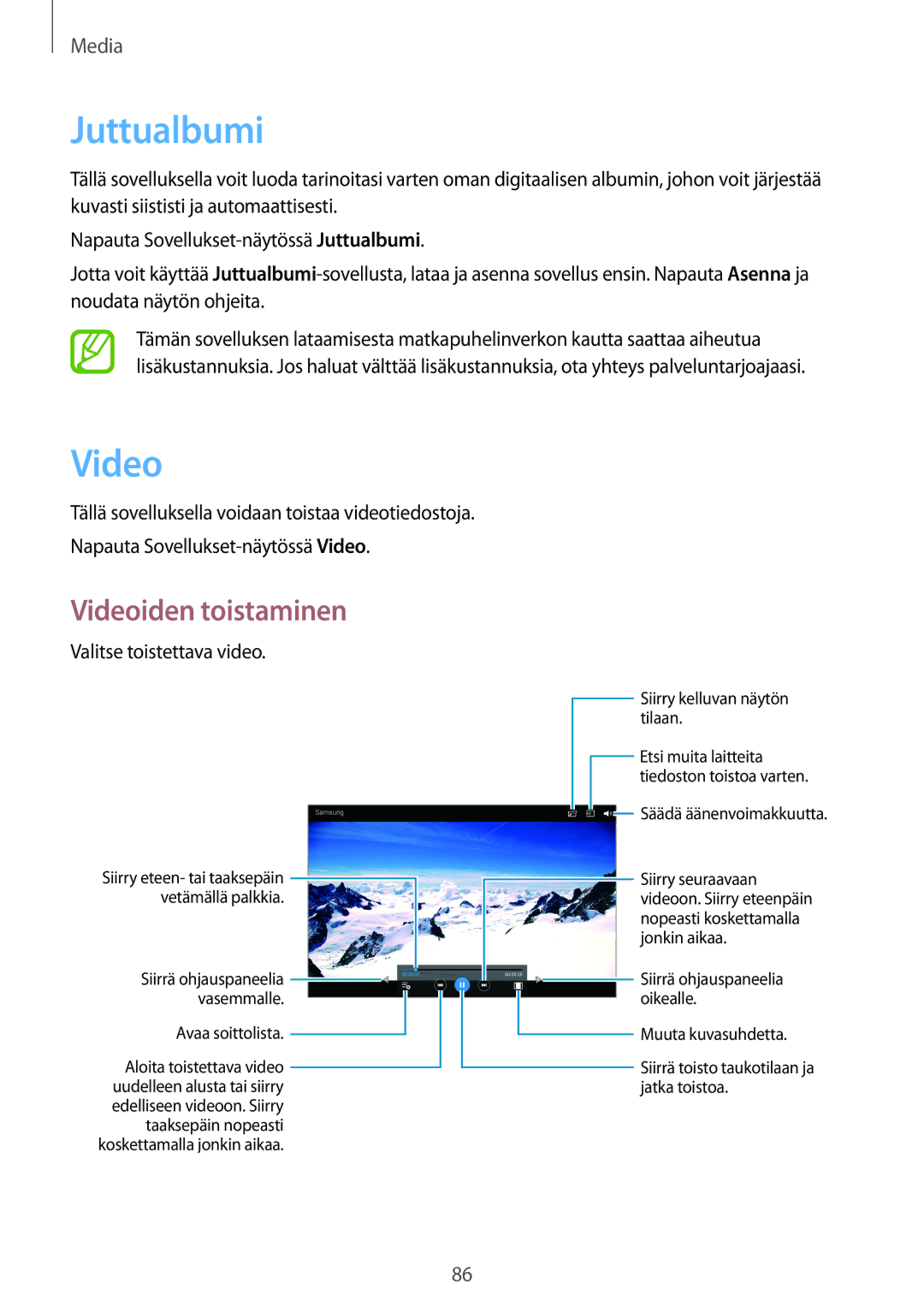 Samsung SM-P6050ZKANEE, SM-P6050ZWLNEE, SM-P6050ZKLNEE, SM-P6050ZKENEE, SM-P6050ZWANEE, SM-P6050ZWENEE manual Juttualbumi, Video 