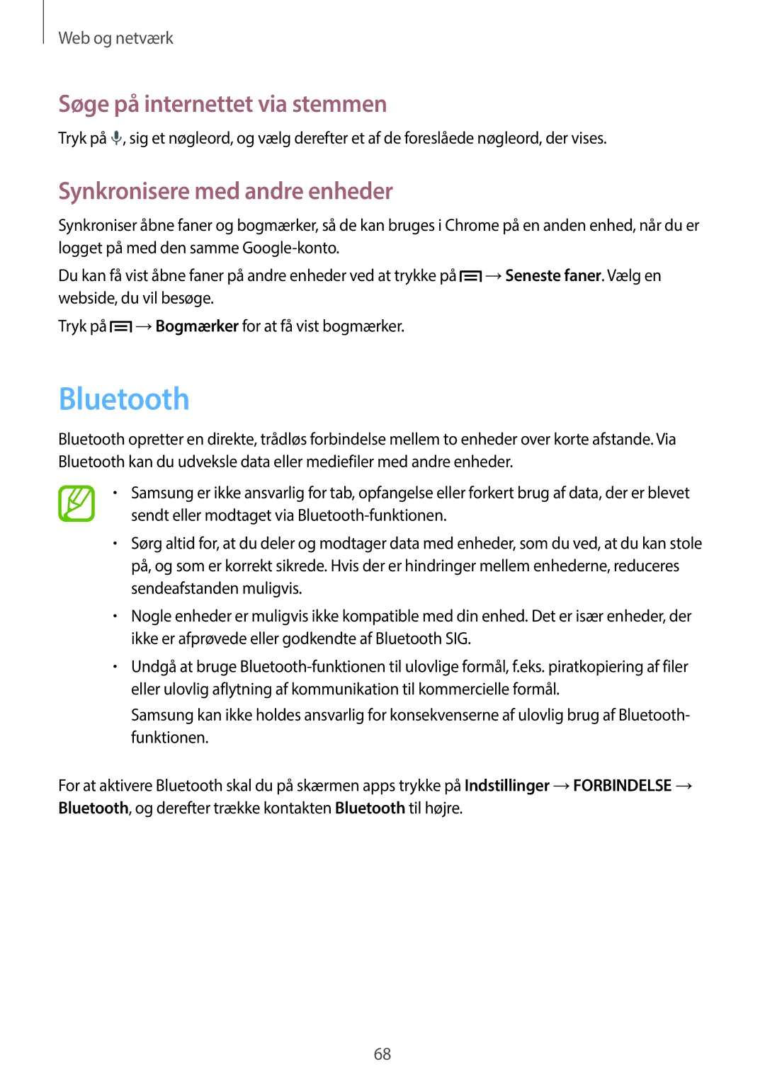 Samsung SM-P6050ZKANEE, SM-P6050ZWLNEE, SM-P6050ZKLNEE, SM-P6050ZKENEE manual Bluetooth, Synkronisere med andre enheder 