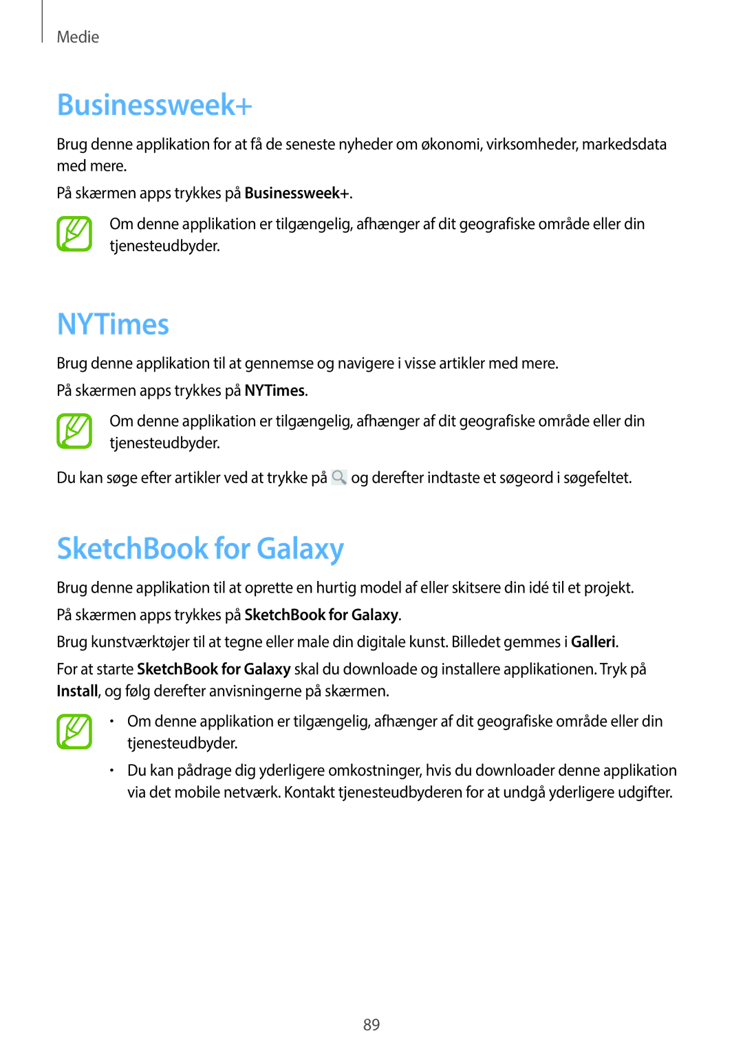 Samsung SM-P6050ZWENEE, SM-P6050ZWLNEE, SM-P6050ZKLNEE, SM-P6050ZKANEE manual Businessweek+, NYTimes, SketchBook for Galaxy 