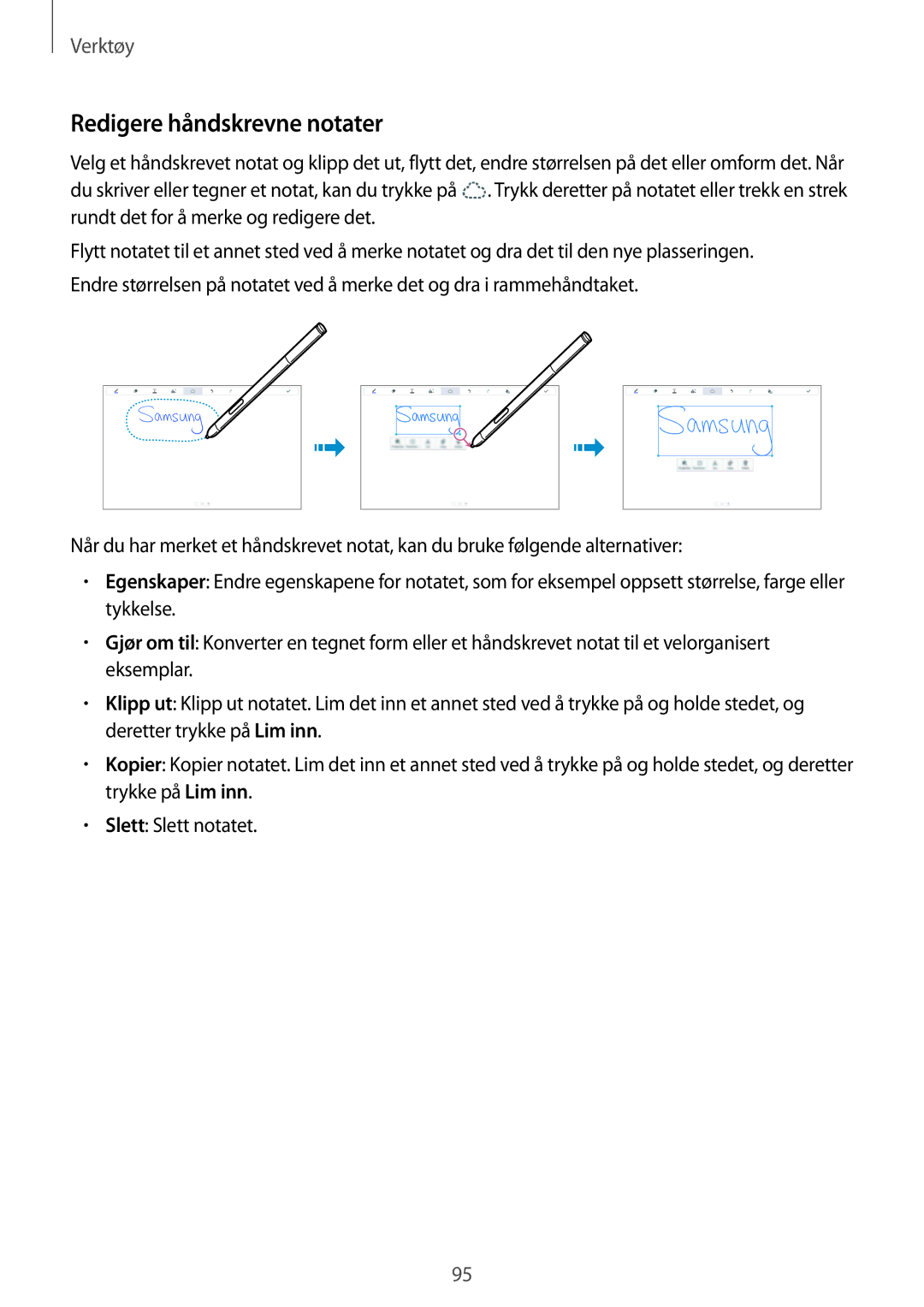 Samsung SM-P6050ZWENEE, SM-P6050ZWLNEE, SM-P6050ZKLNEE, SM-P6050ZKANEE, SM-P6050ZKENEE manual Redigere håndskrevne notater 