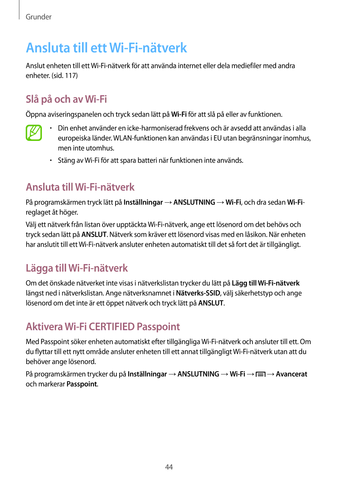 Samsung SM-P6050ZKANEE, SM-P6050ZWLNEE Ansluta till ett Wi-Fi-nätverk, Slå på och av Wi-Fi, Ansluta till Wi-Fi-nätverk 