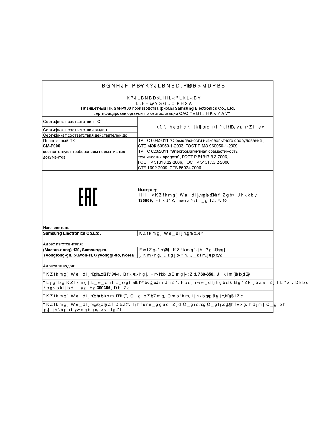 Samsung SM-P9000ZWASEB, SM-P9000ZKASEB, SM-P9000ZWASER, SM-P9000ZKASER manual Информация О Сертификации Продукции 