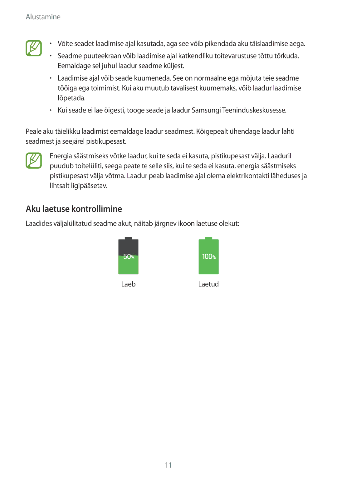 Samsung SM-P9000ZWASEB, SM-P9000ZKASEB manual Aku laetuse kontrollimine 