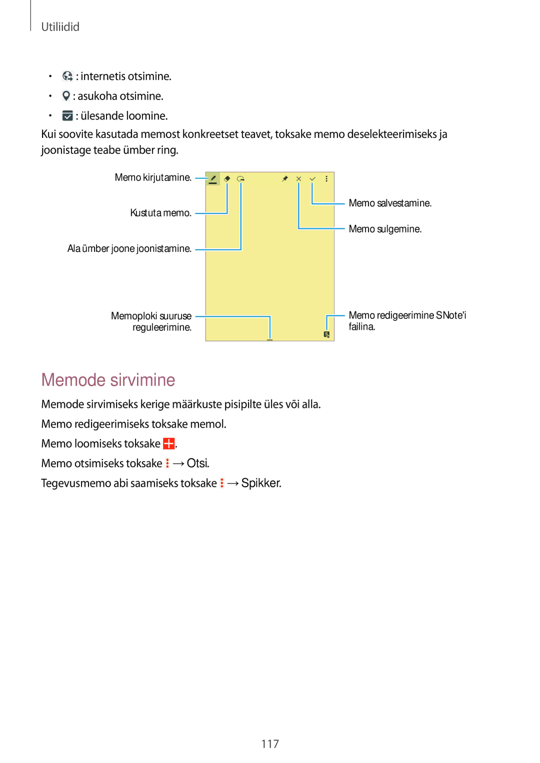 Samsung SM-P9000ZWASEB, SM-P9000ZKASEB manual Memode sirvimine 