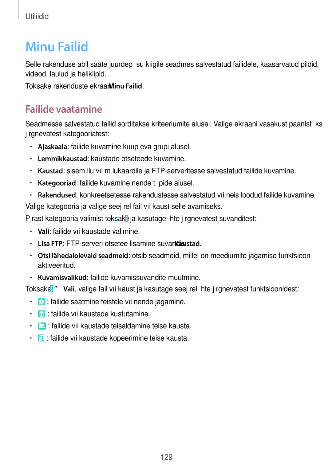 Samsung SM-P9000ZWASEB, SM-P9000ZKASEB manual Minu Failid, Failide vaatamine 