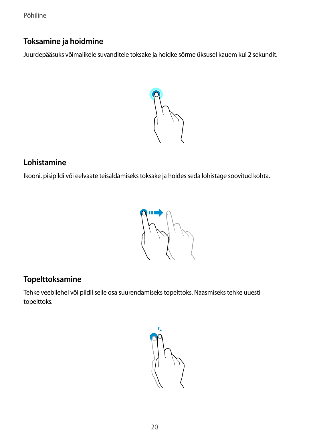 Samsung SM-P9000ZKASEB, SM-P9000ZWASEB manual Toksamine ja hoidmine, Lohistamine, Topelttoksamine 