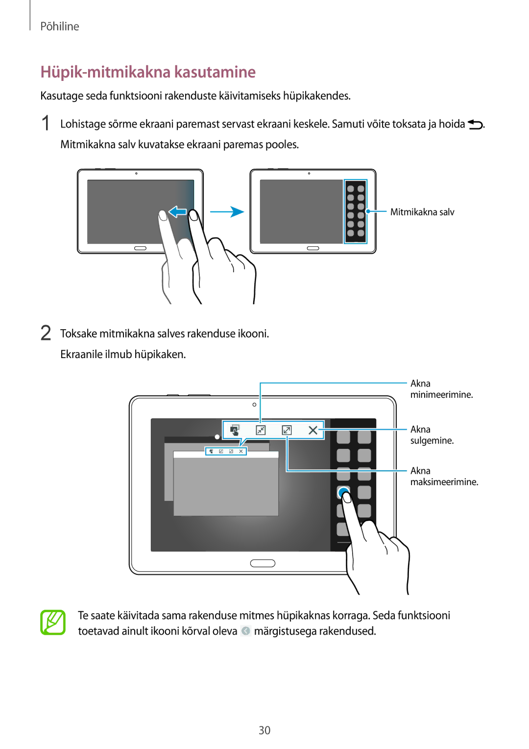 Samsung SM-P9000ZKASEB, SM-P9000ZWASEB manual Hüpik-mitmikakna kasutamine 