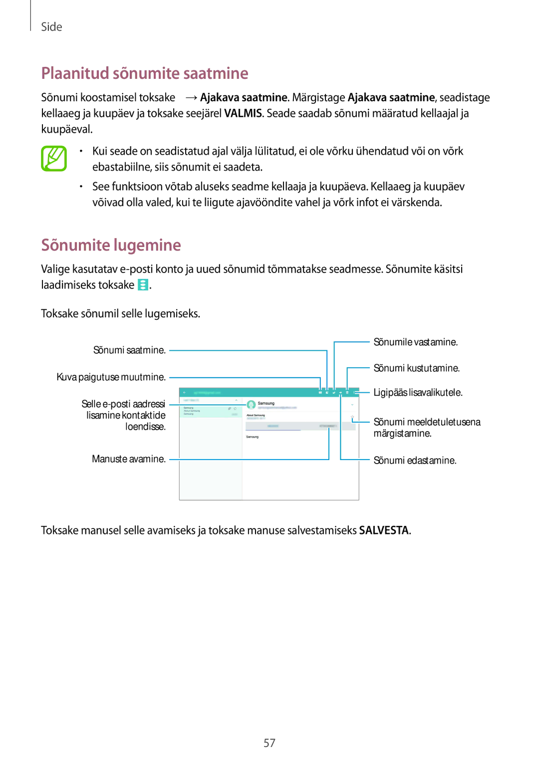 Samsung SM-P9000ZWASEB, SM-P9000ZKASEB manual Plaanitud sõnumite saatmine, Sõnumite lugemine 