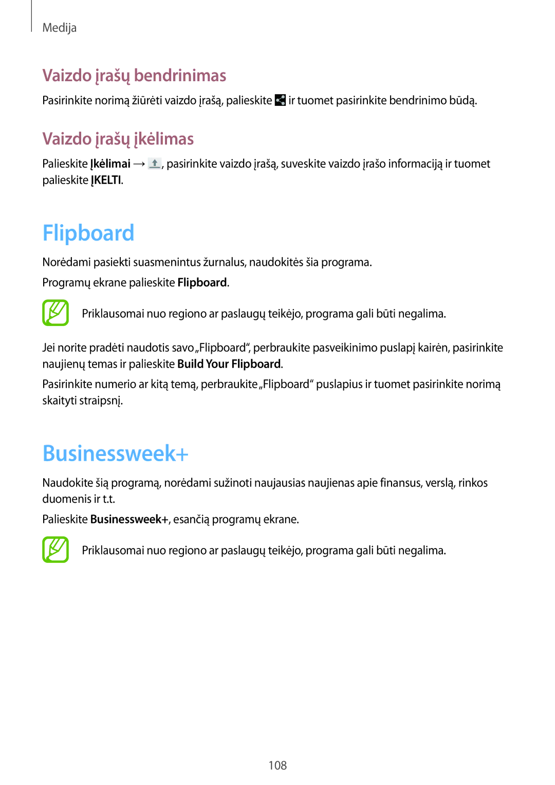 Samsung SM-P9000ZKASEB, SM-P9000ZWASEB manual Flipboard, Businessweek+, Vaizdo įrašų įkėlimas 