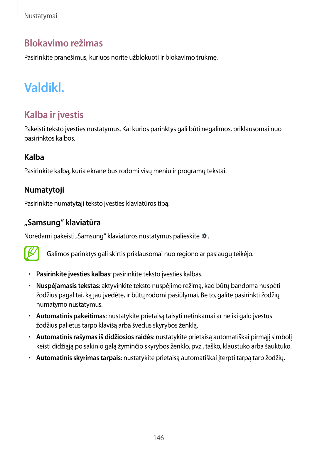 Samsung SM-P9000ZKASEB, SM-P9000ZWASEB manual Valdikl, Blokavimo režimas, Kalba ir įvestis 