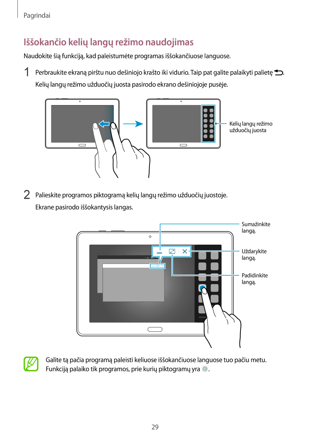 Samsung SM-P9000ZWASEB, SM-P9000ZKASEB manual Iššokančio kelių langų režimo naudojimas 