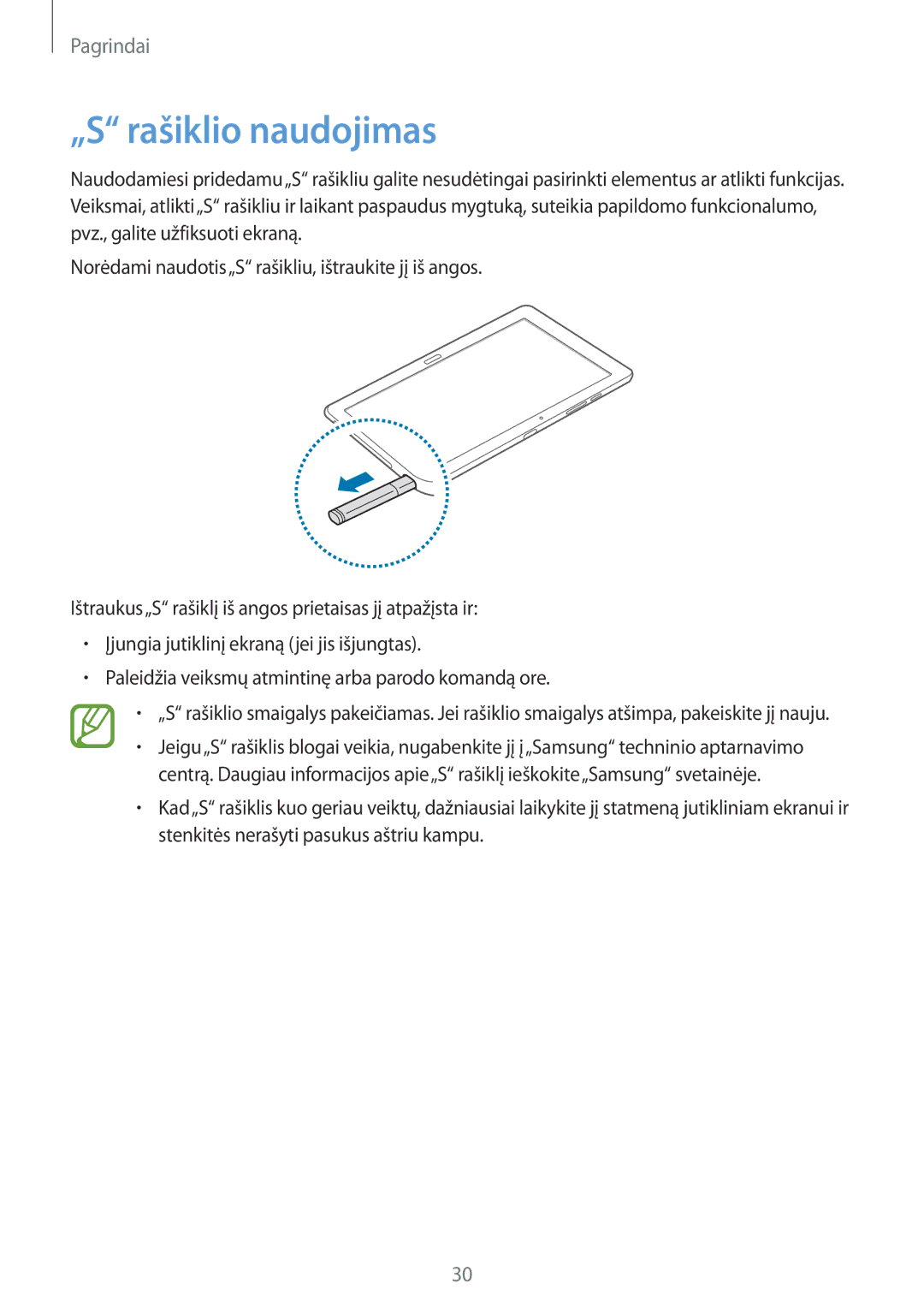 Samsung SM-P9000ZKASEB, SM-P9000ZWASEB manual „S rašiklio naudojimas 