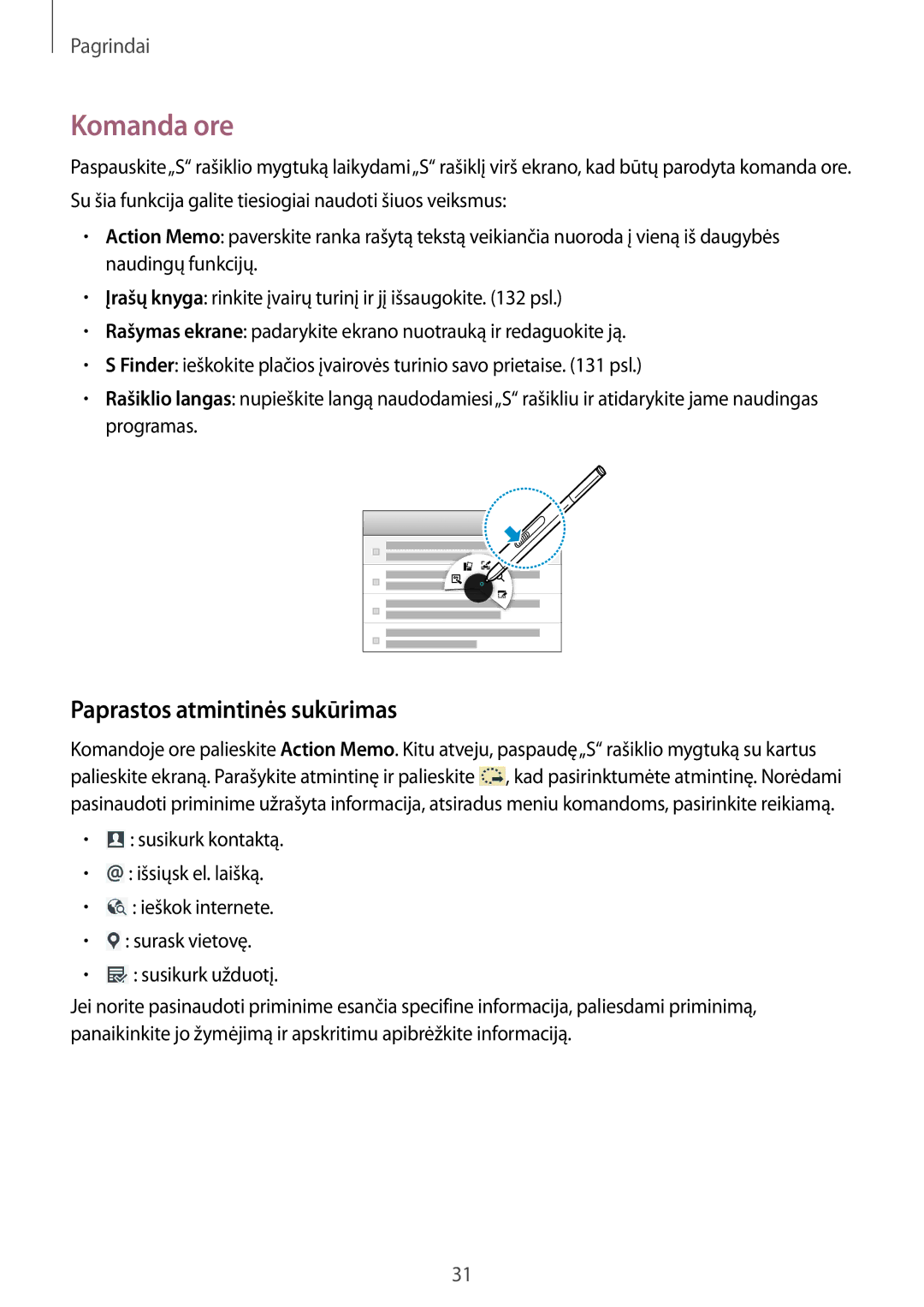 Samsung SM-P9000ZWASEB, SM-P9000ZKASEB manual Komanda ore, Paprastos atmintinės sukūrimas 