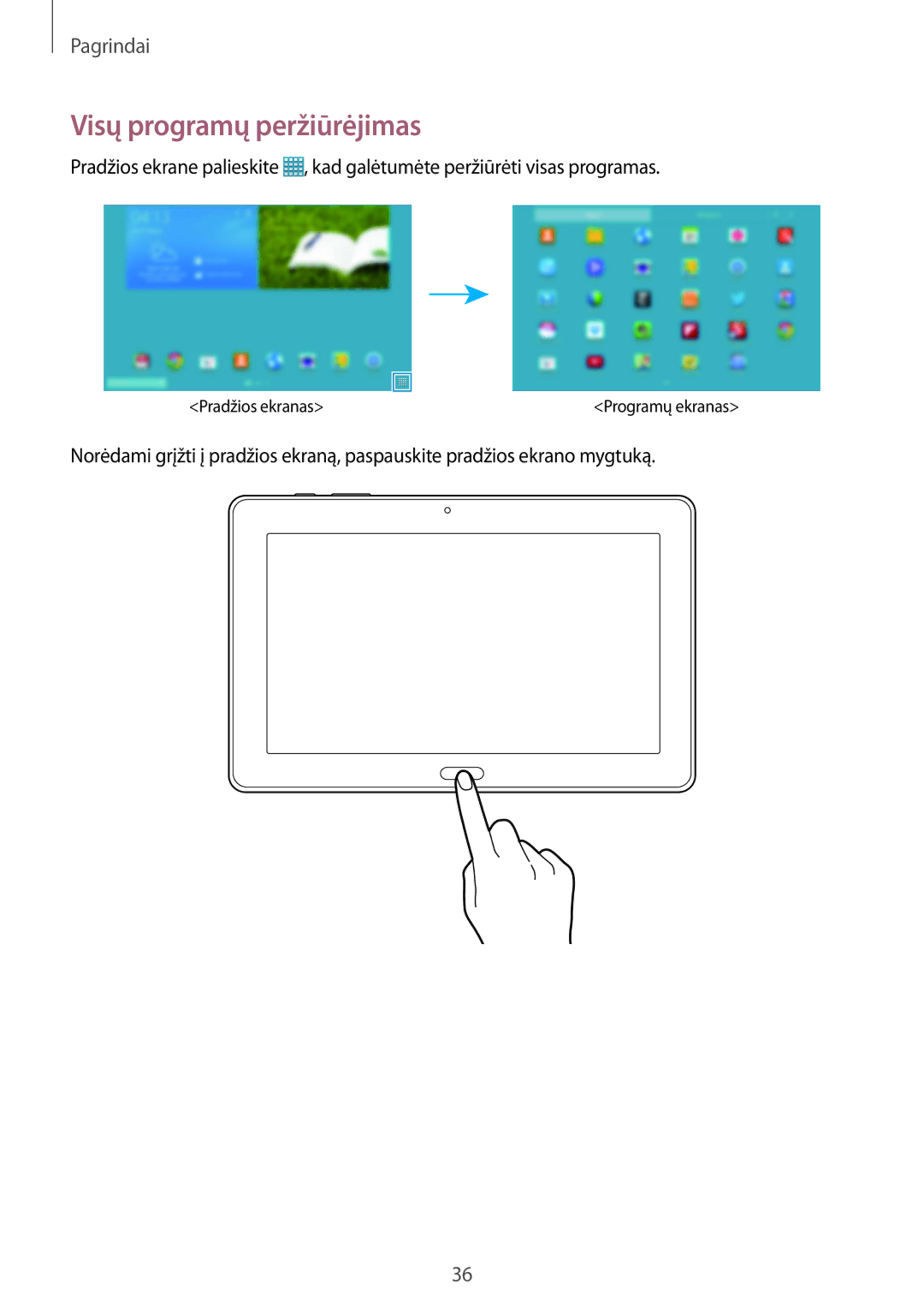 Samsung SM-P9000ZKASEB, SM-P9000ZWASEB manual Visų programų peržiūrėjimas 