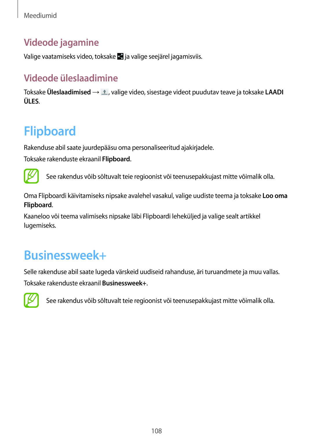Samsung SM-P9000ZKASEB, SM-P9000ZWASEB manual Flipboard, Businessweek+, Videode üleslaadimine 