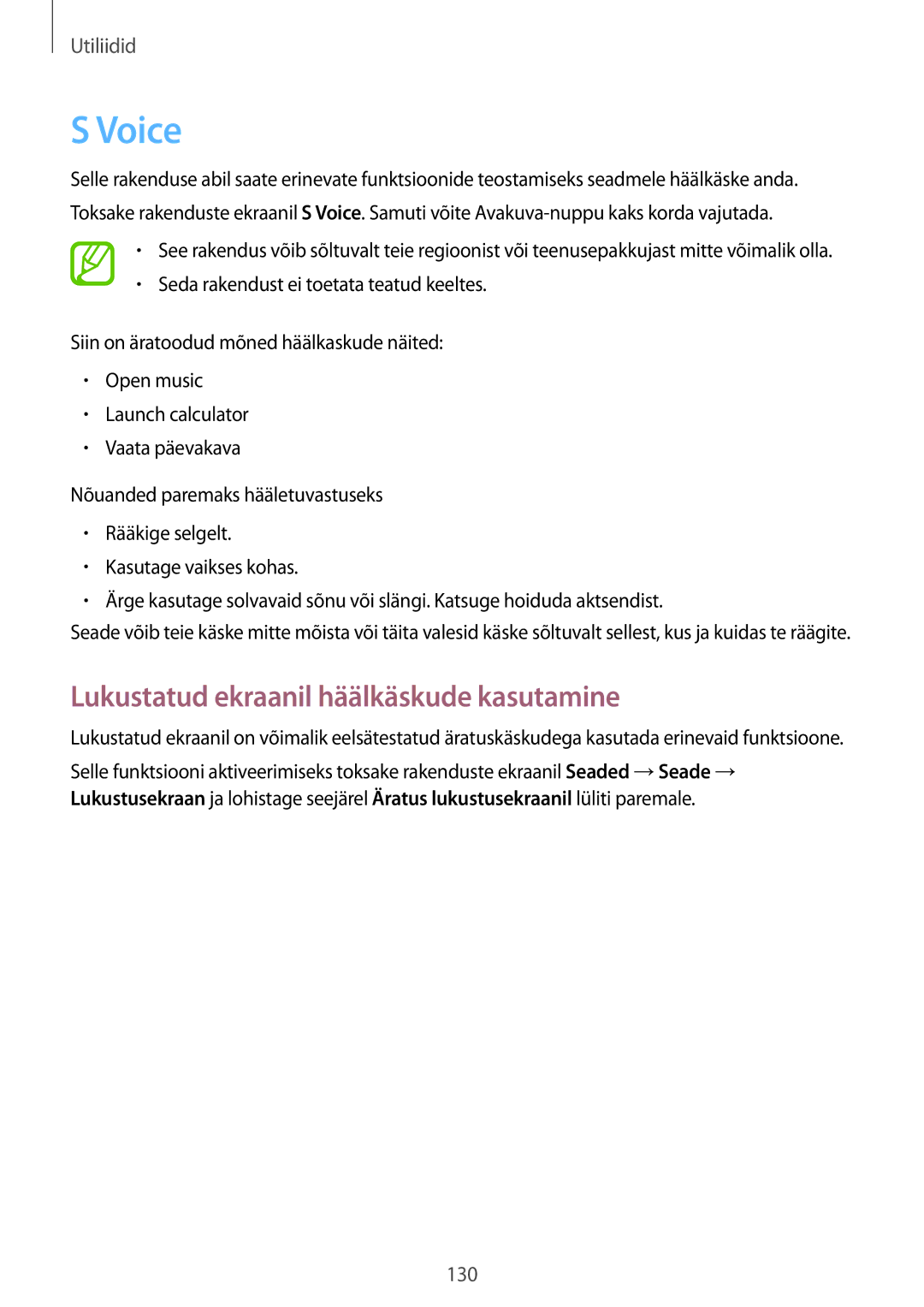 Samsung SM-P9000ZKASEB, SM-P9000ZWASEB manual Voice, Lukustatud ekraanil häälkäskude kasutamine 