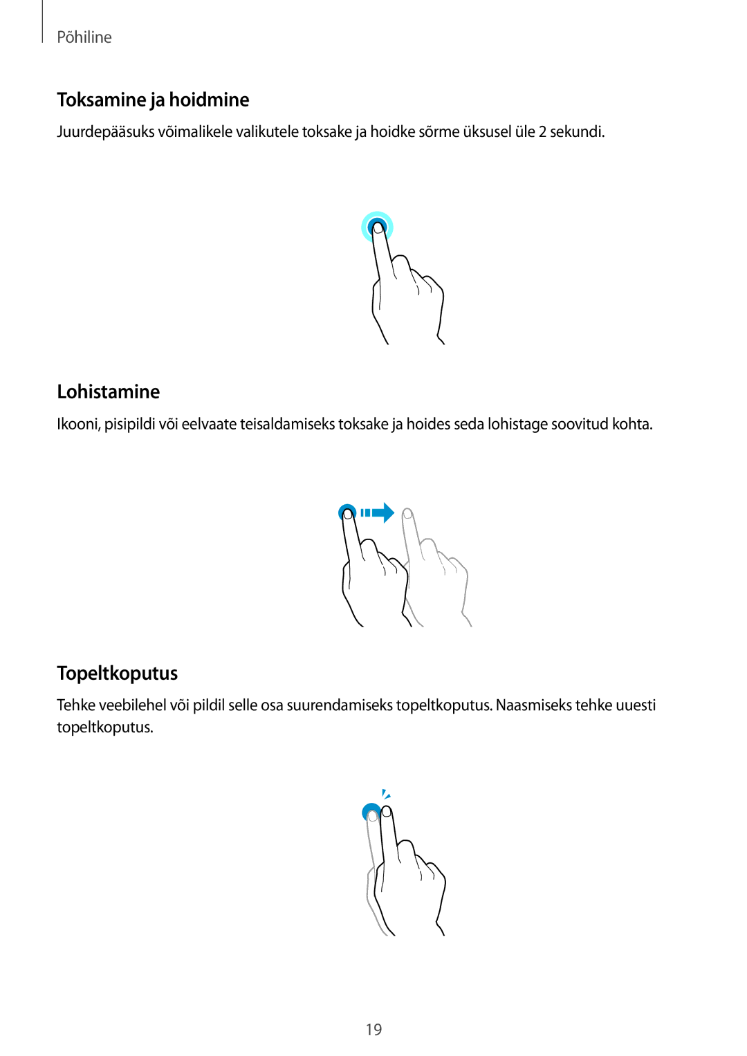 Samsung SM-P9000ZWASEB, SM-P9000ZKASEB manual Toksamine ja hoidmine, Lohistamine, Topeltkoputus 