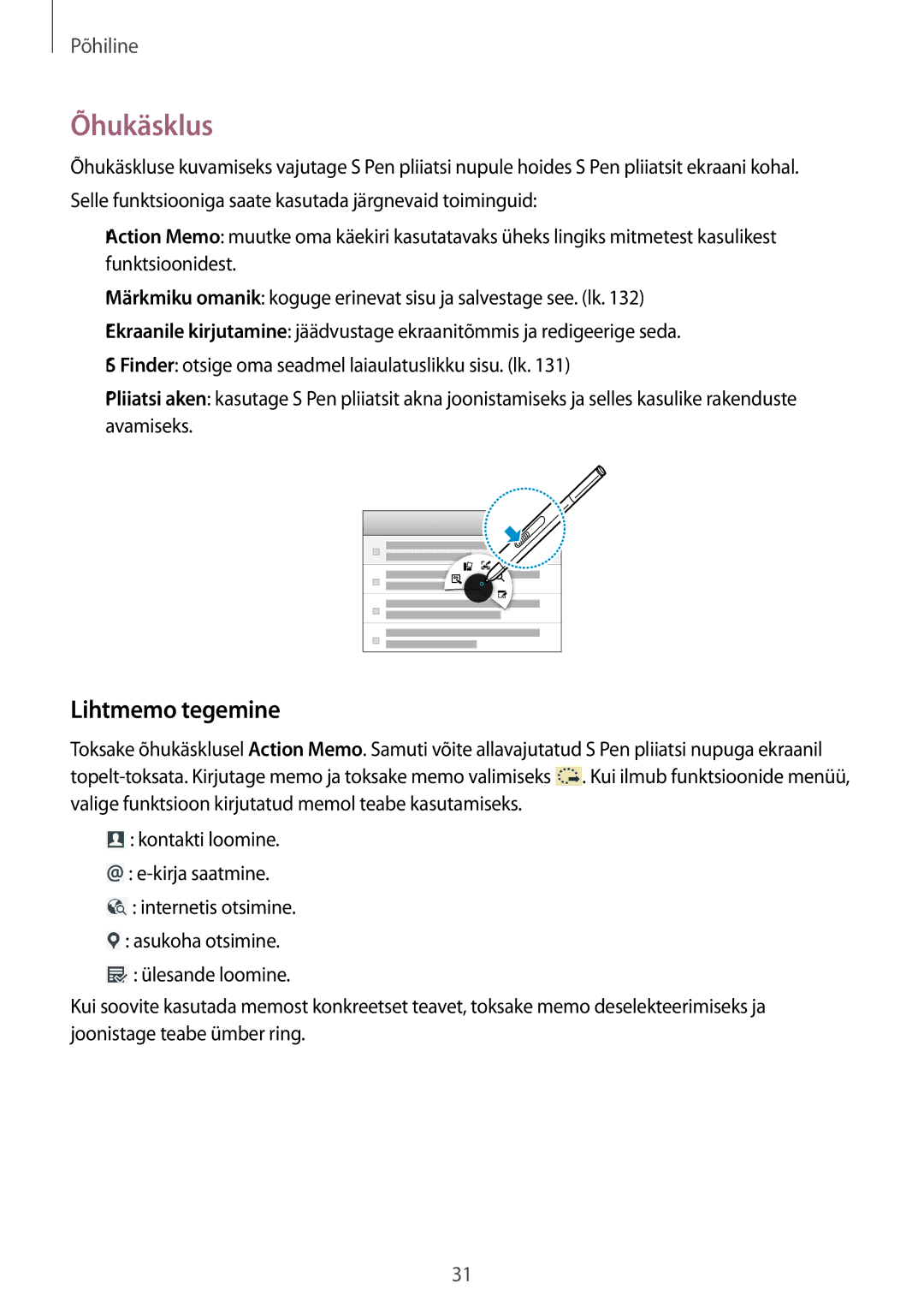 Samsung SM-P9000ZWASEB, SM-P9000ZKASEB manual Õhukäsklus, Lihtmemo tegemine 