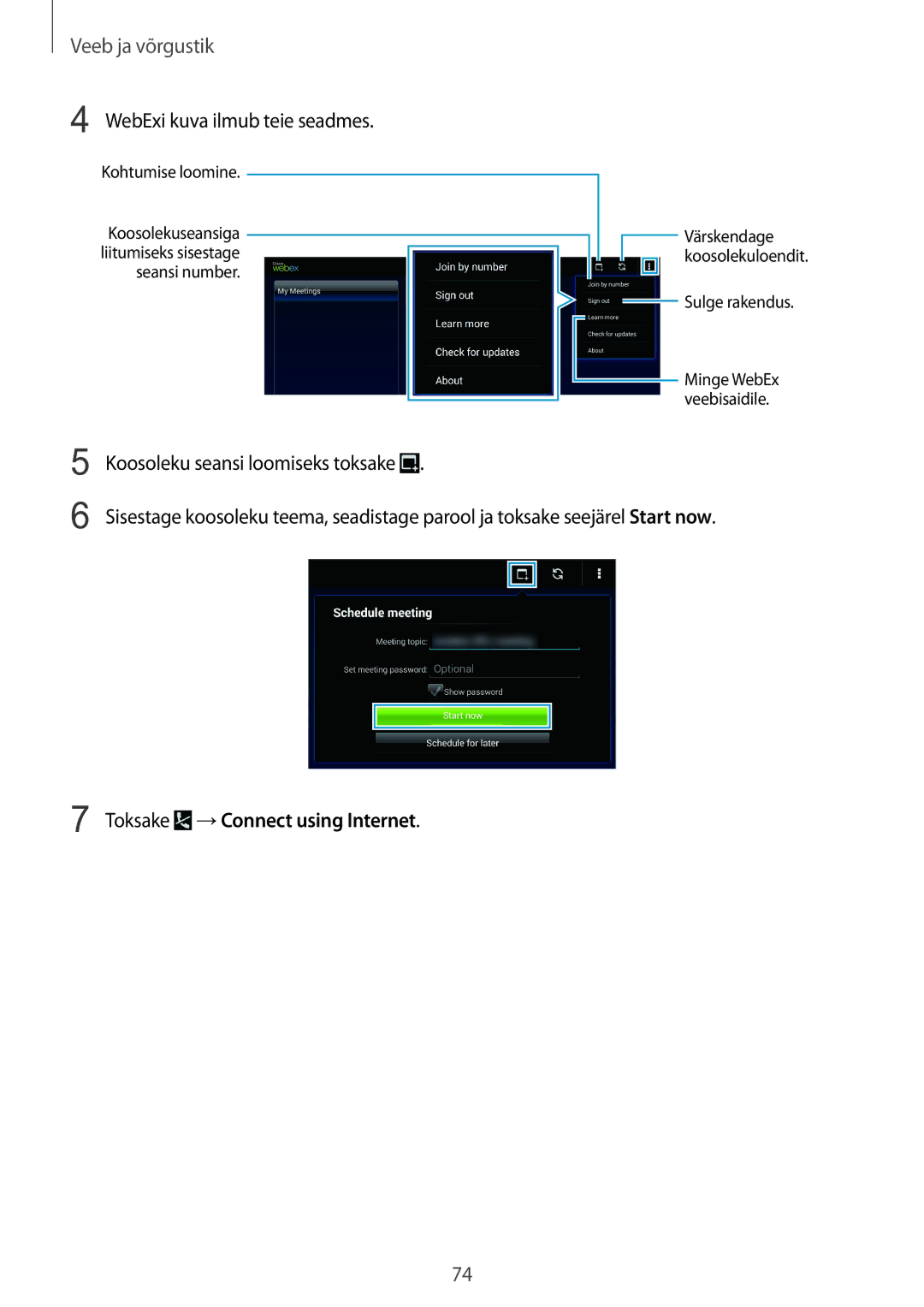 Samsung SM-P9000ZKASEB, SM-P9000ZWASEB manual Toksake →Connect using Internet 