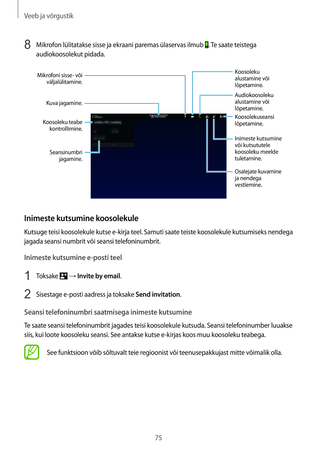 Samsung SM-P9000ZWASEB, SM-P9000ZKASEB manual Inimeste kutsumine koosolekule, Toksake →Invite by email 