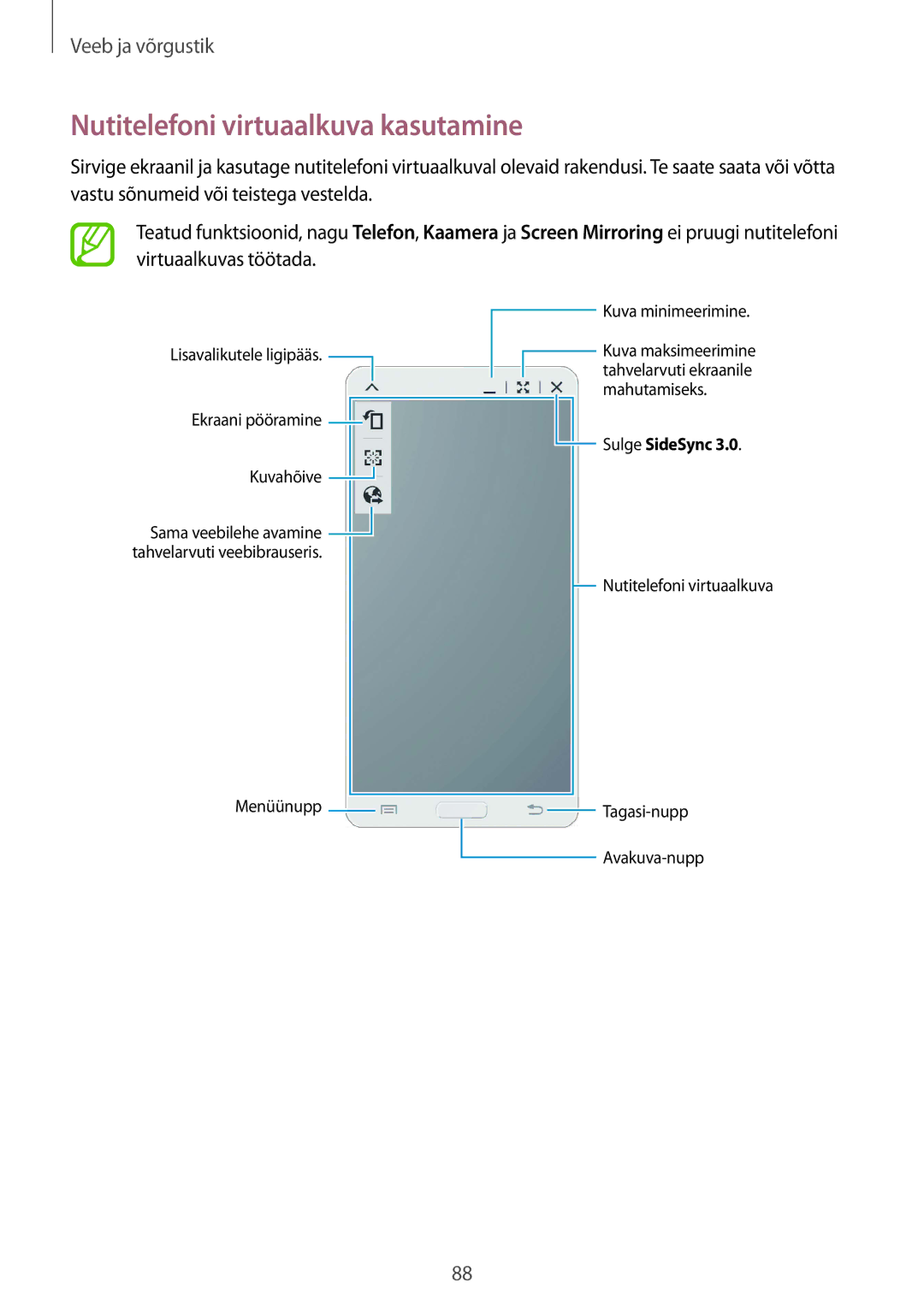 Samsung SM-P9000ZKASEB, SM-P9000ZWASEB manual Nutitelefoni virtuaalkuva kasutamine 