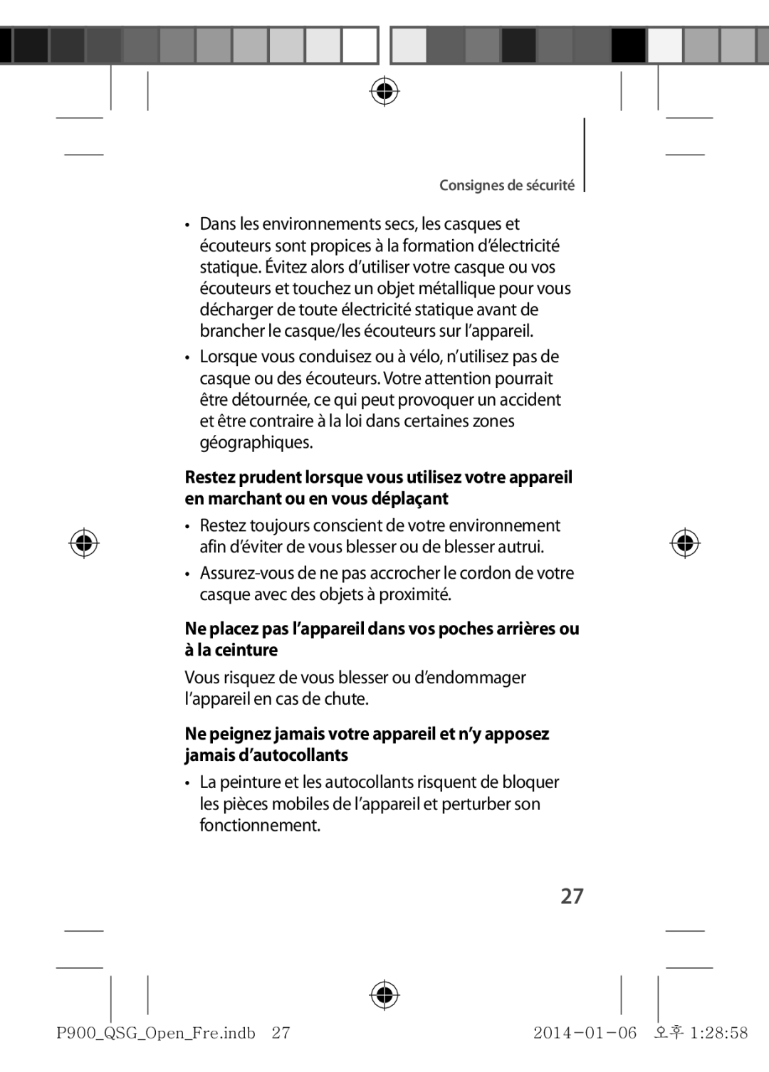 Samsung SM-P9000ZKAXEF, SM-P9000ZWAXEF manual Consignes de sécurité 