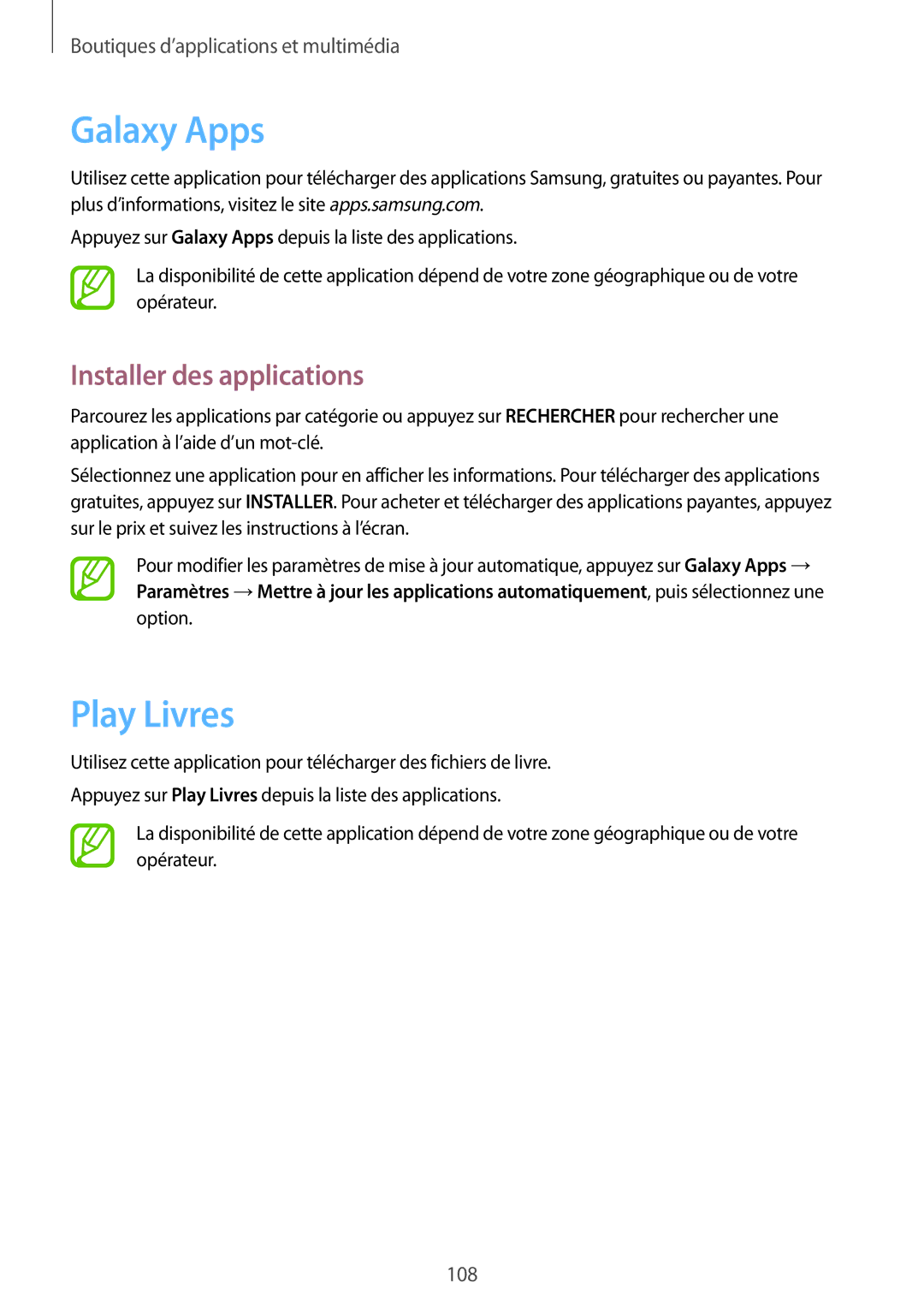 Samsung SM-P9000ZKAXEF, SM-P9000ZWAXEF manual Galaxy Apps, Play Livres 