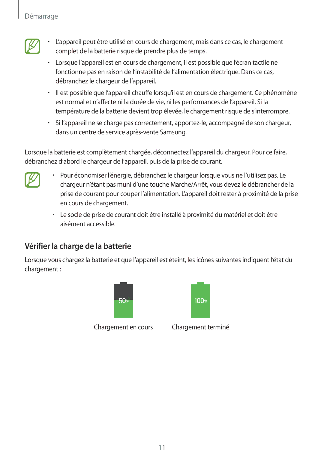 Samsung SM-P9000ZWAXEF, SM-P9000ZKAXEF manual Vérifier la charge de la batterie 