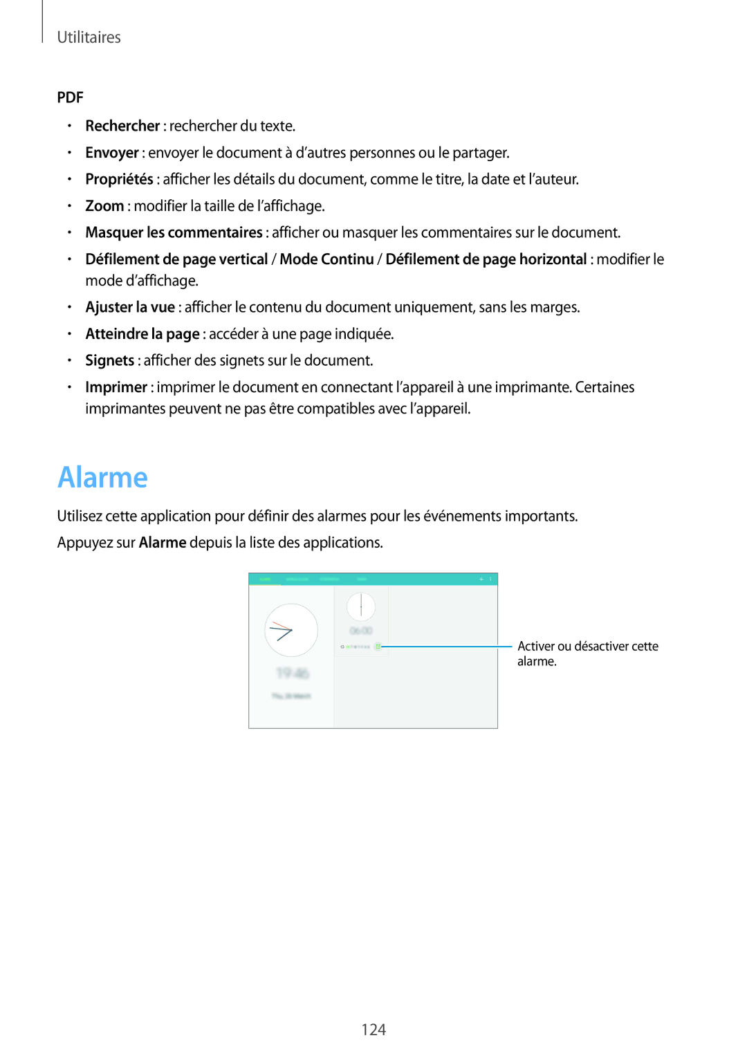 Samsung SM-P9000ZKAXEF, SM-P9000ZWAXEF manual Alarme 