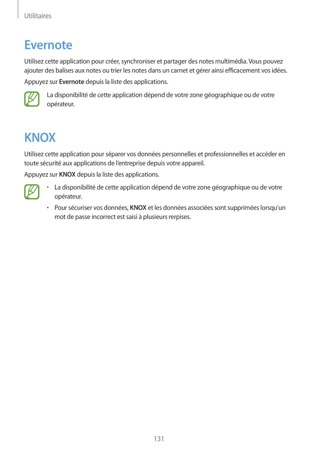 Samsung SM-P9000ZWAXEF, SM-P9000ZKAXEF manual Evernote, Knox 