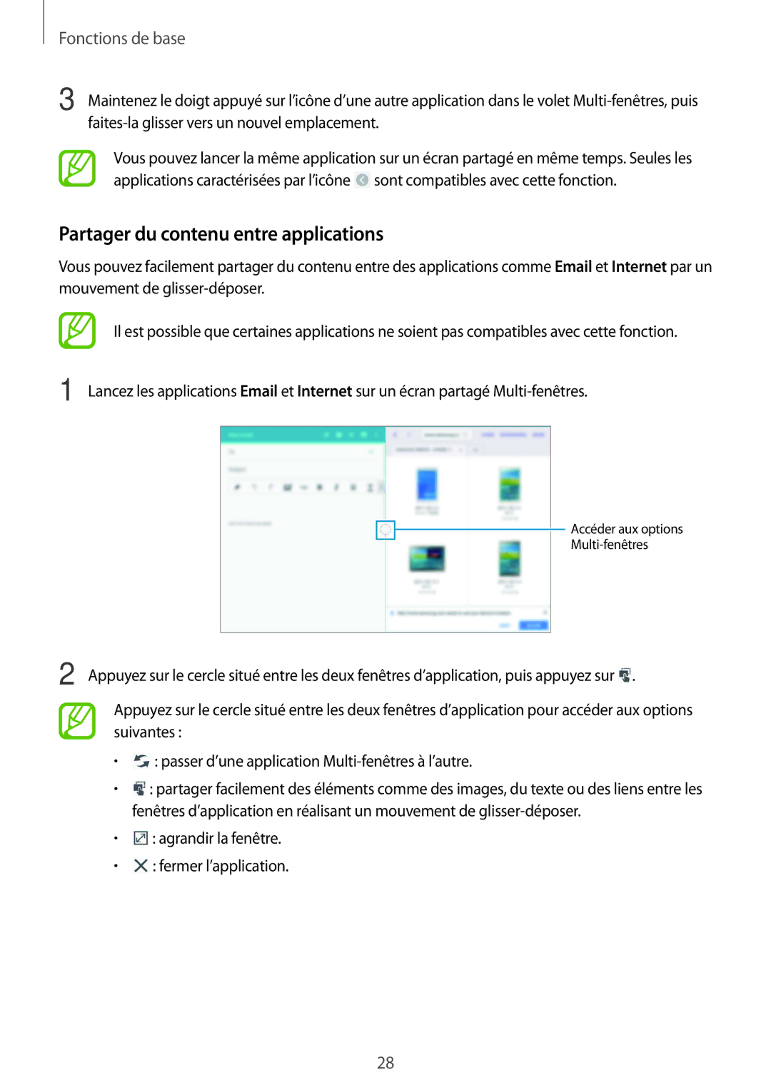 Samsung SM-P9000ZKAXEF, SM-P9000ZWAXEF manual Partager du contenu entre applications 