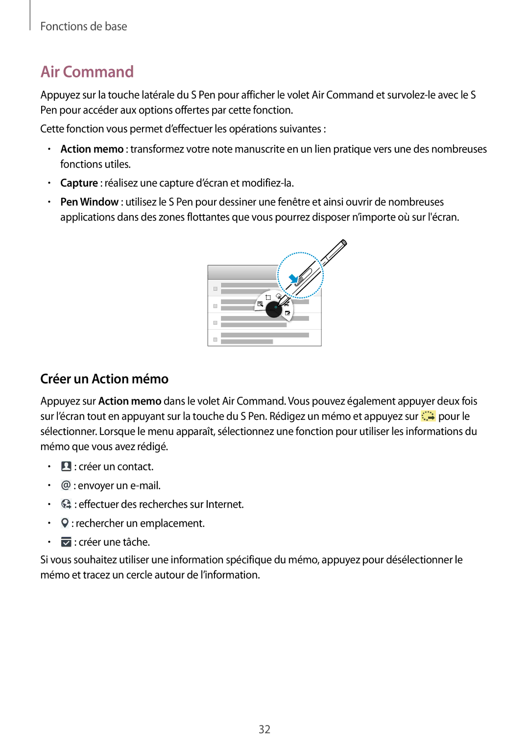 Samsung SM-P9000ZKAXEF, SM-P9000ZWAXEF manual Air Command, Créer un Action mémo 