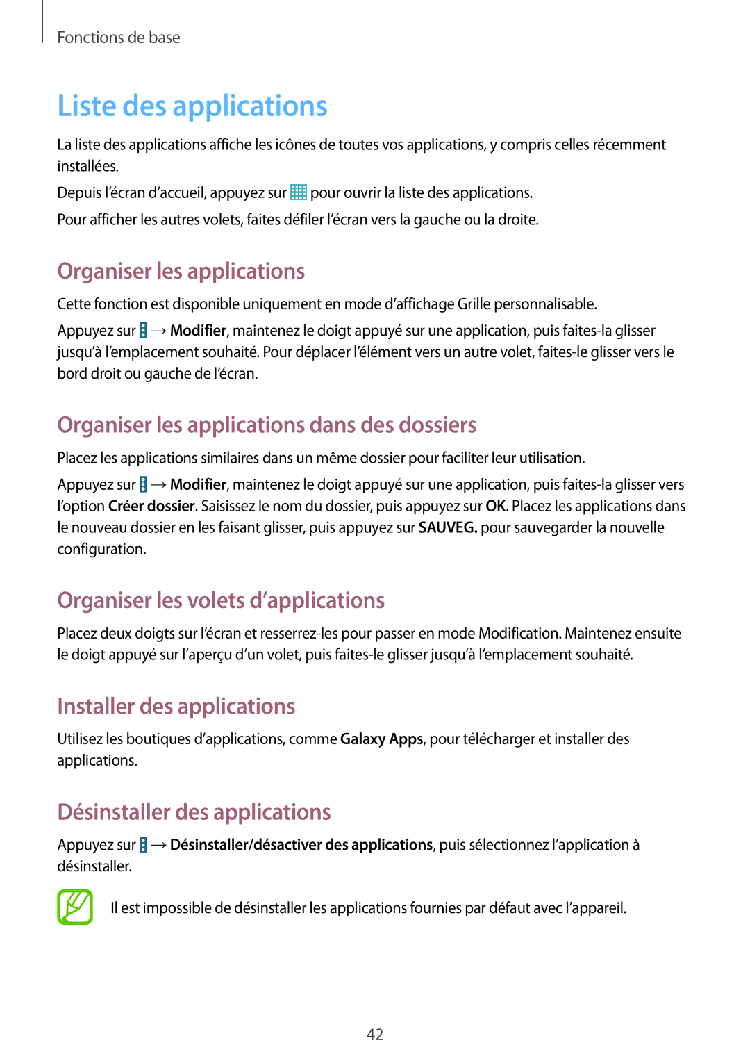 Samsung SM-P9000ZKAXEF, SM-P9000ZWAXEF manual Liste des applications 