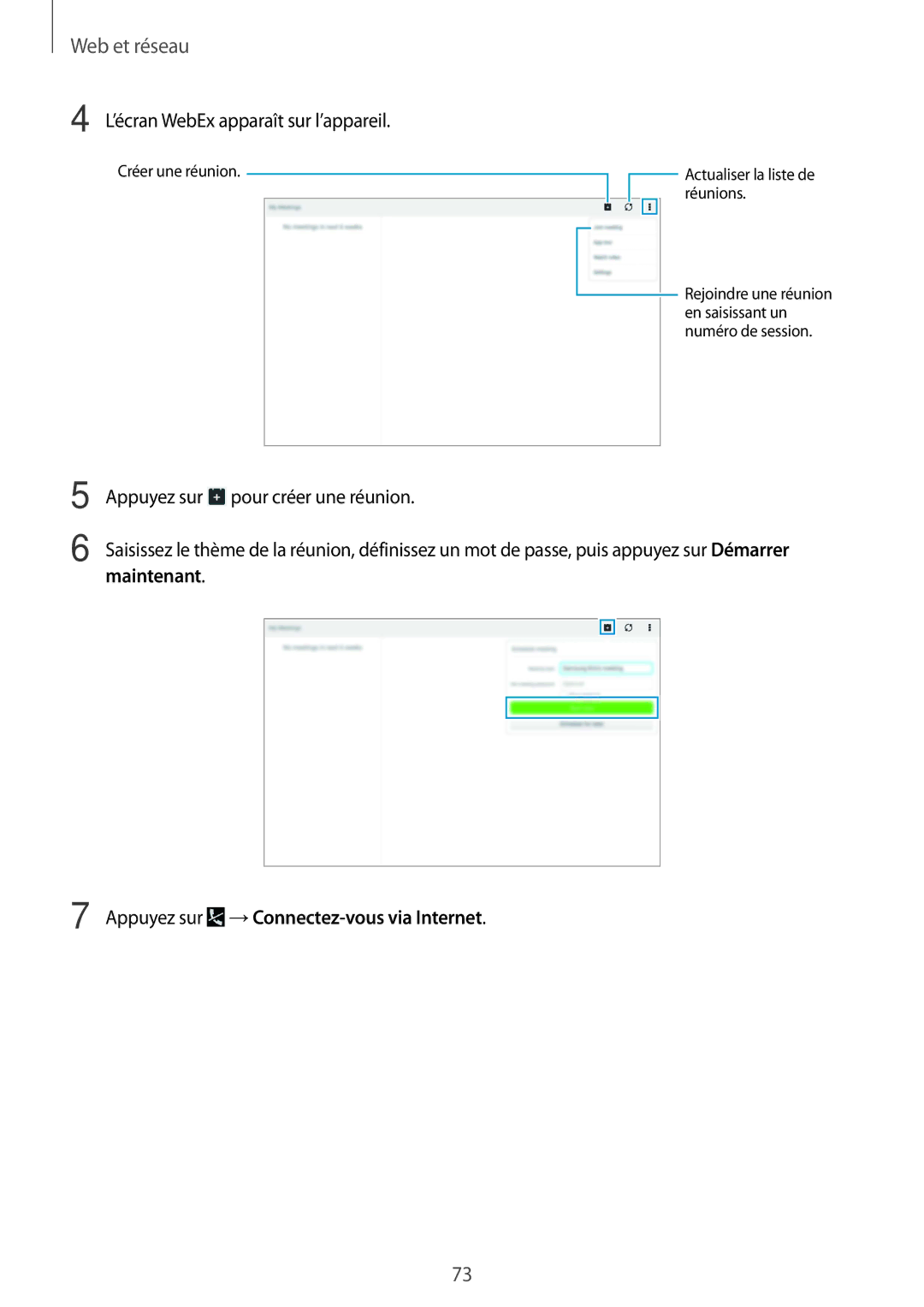 Samsung SM-P9000ZWAXEF, SM-P9000ZKAXEF manual Maintenant Appuyez sur →Connectez-vous via Internet 