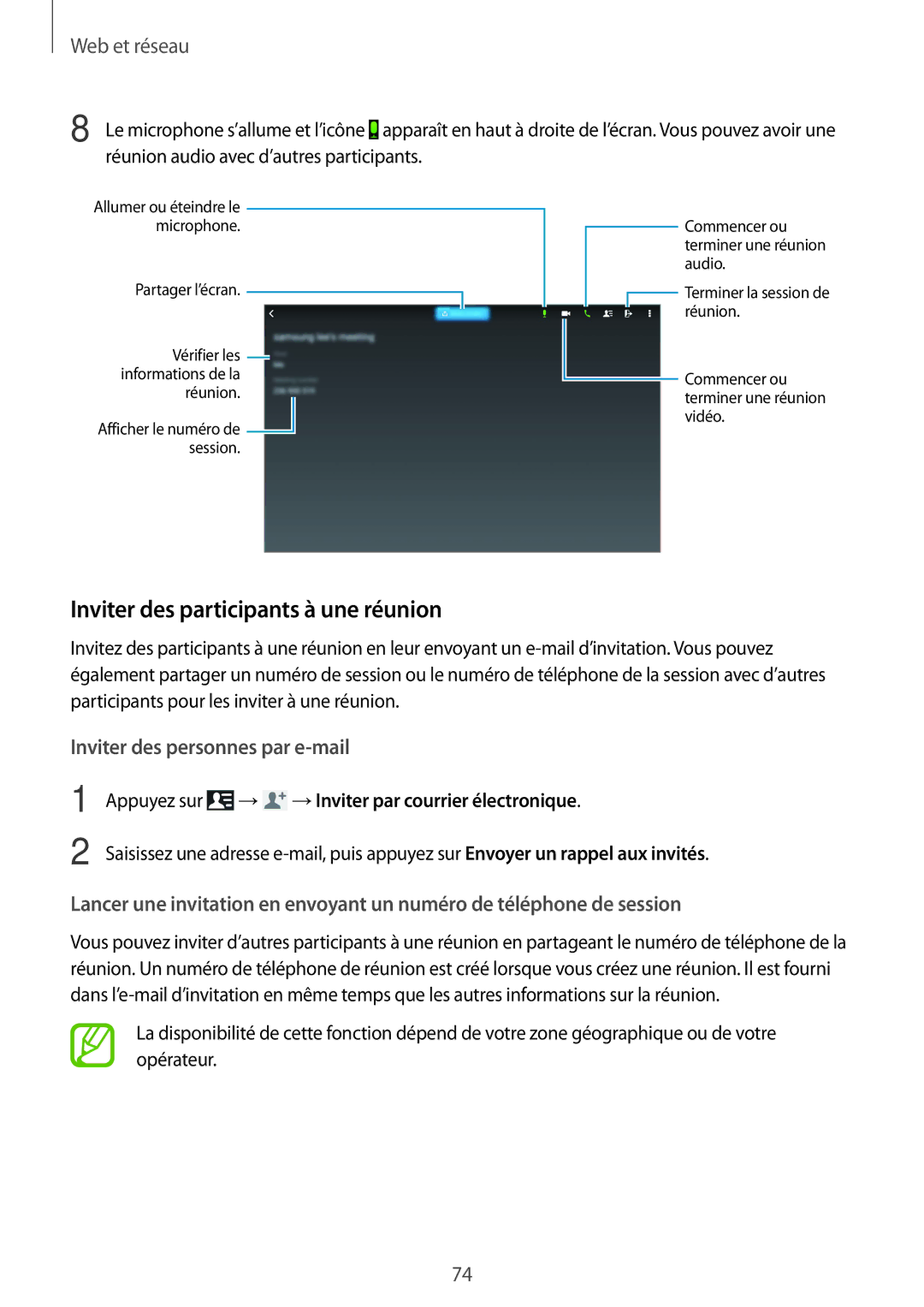 Samsung SM-P9000ZKAXEF, SM-P9000ZWAXEF manual Inviter des participants à une réunion, Inviter des personnes par e-mail 